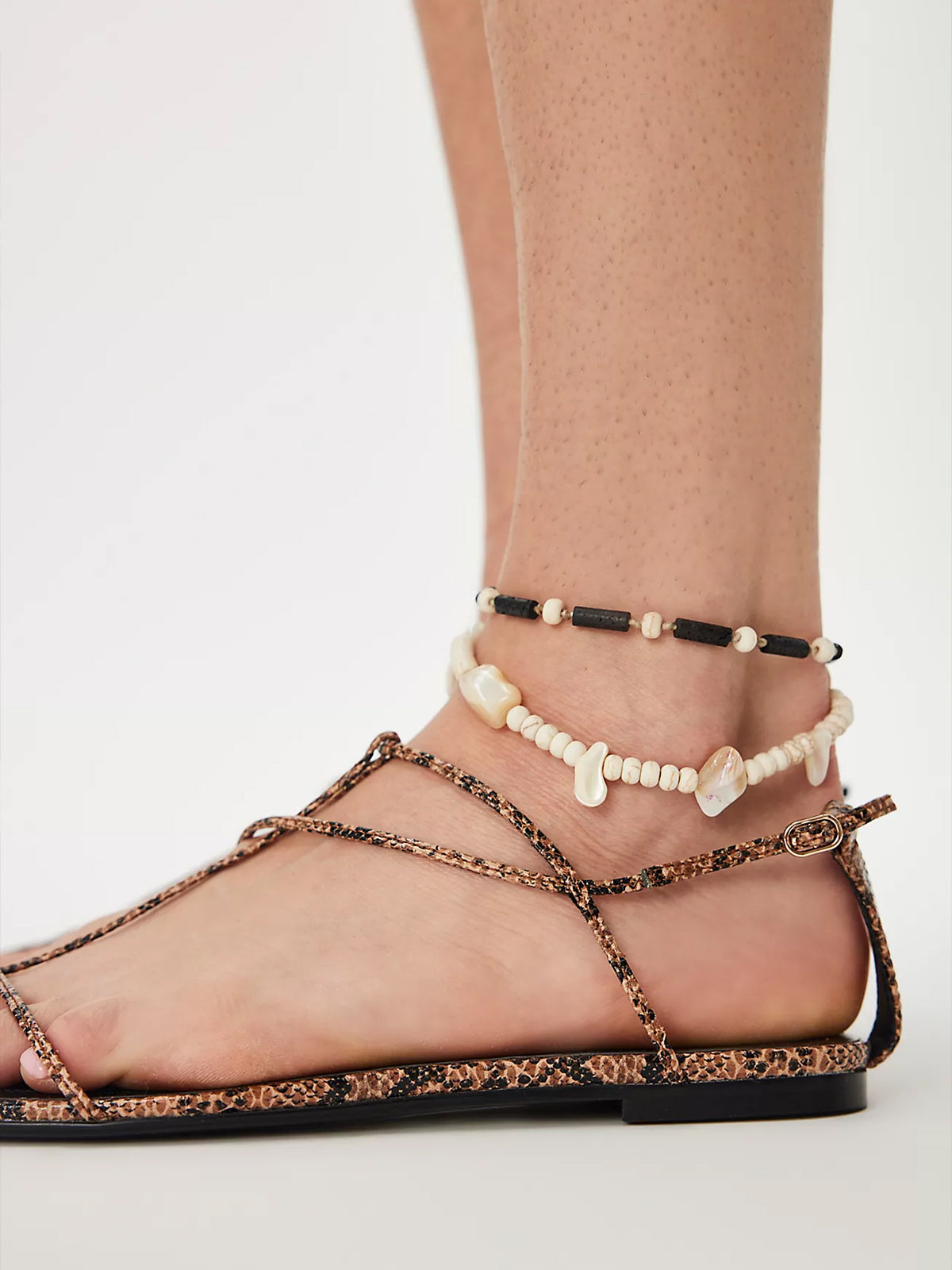 Snakeskin Print Round-Toe Slim Strappy Sandals