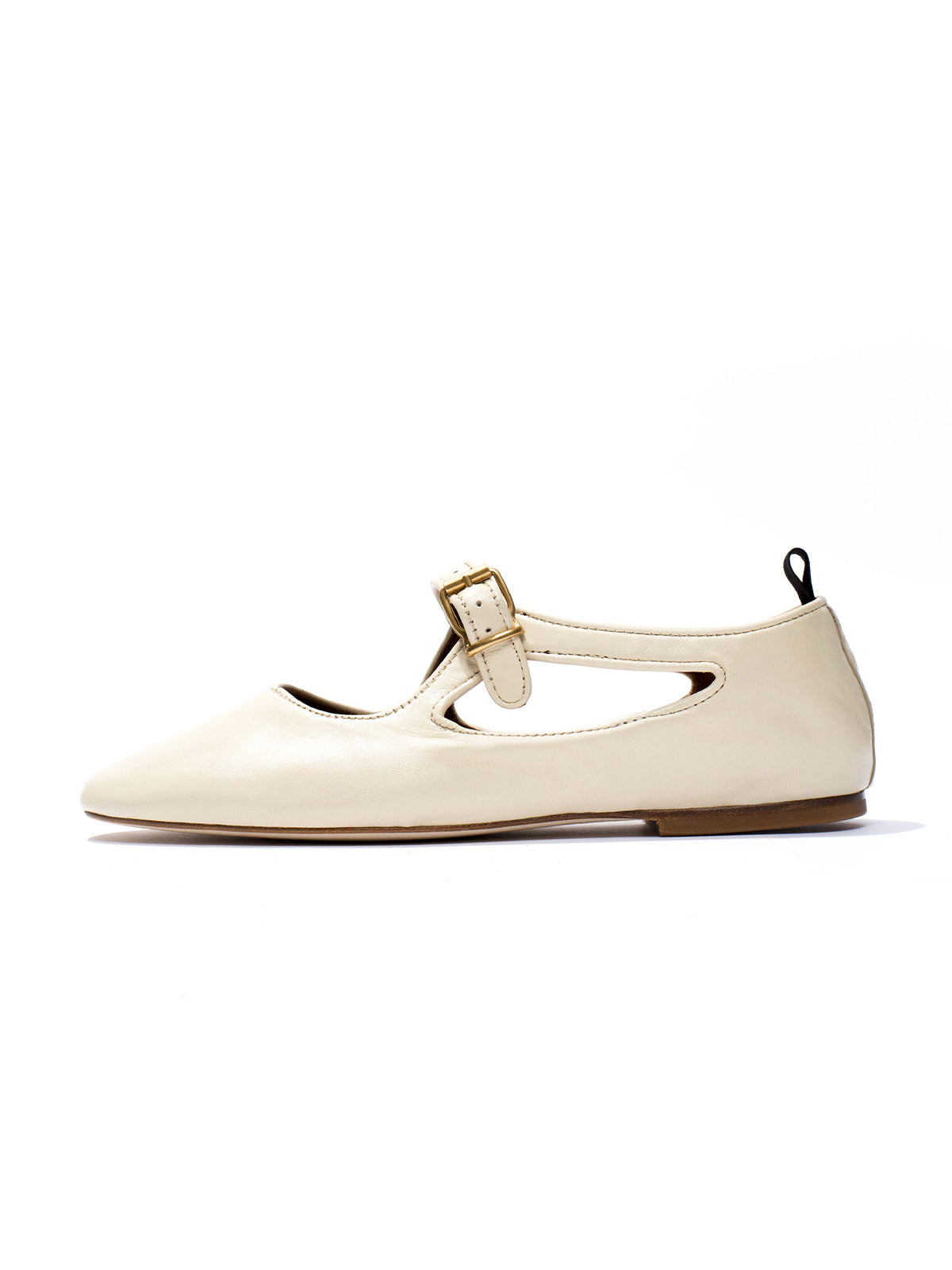Square-Toe Buckle Strap Chic Flats - Cream