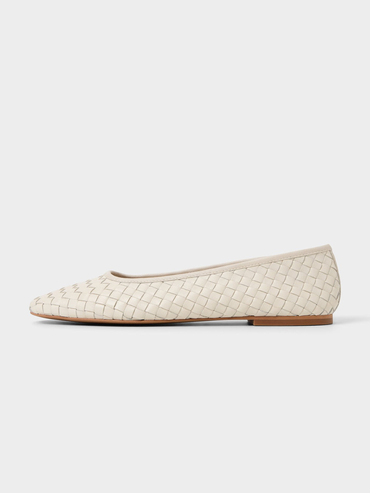 Ivory Woven Vegan Leather Square-Toe Simple And Classic Ballet Flats
