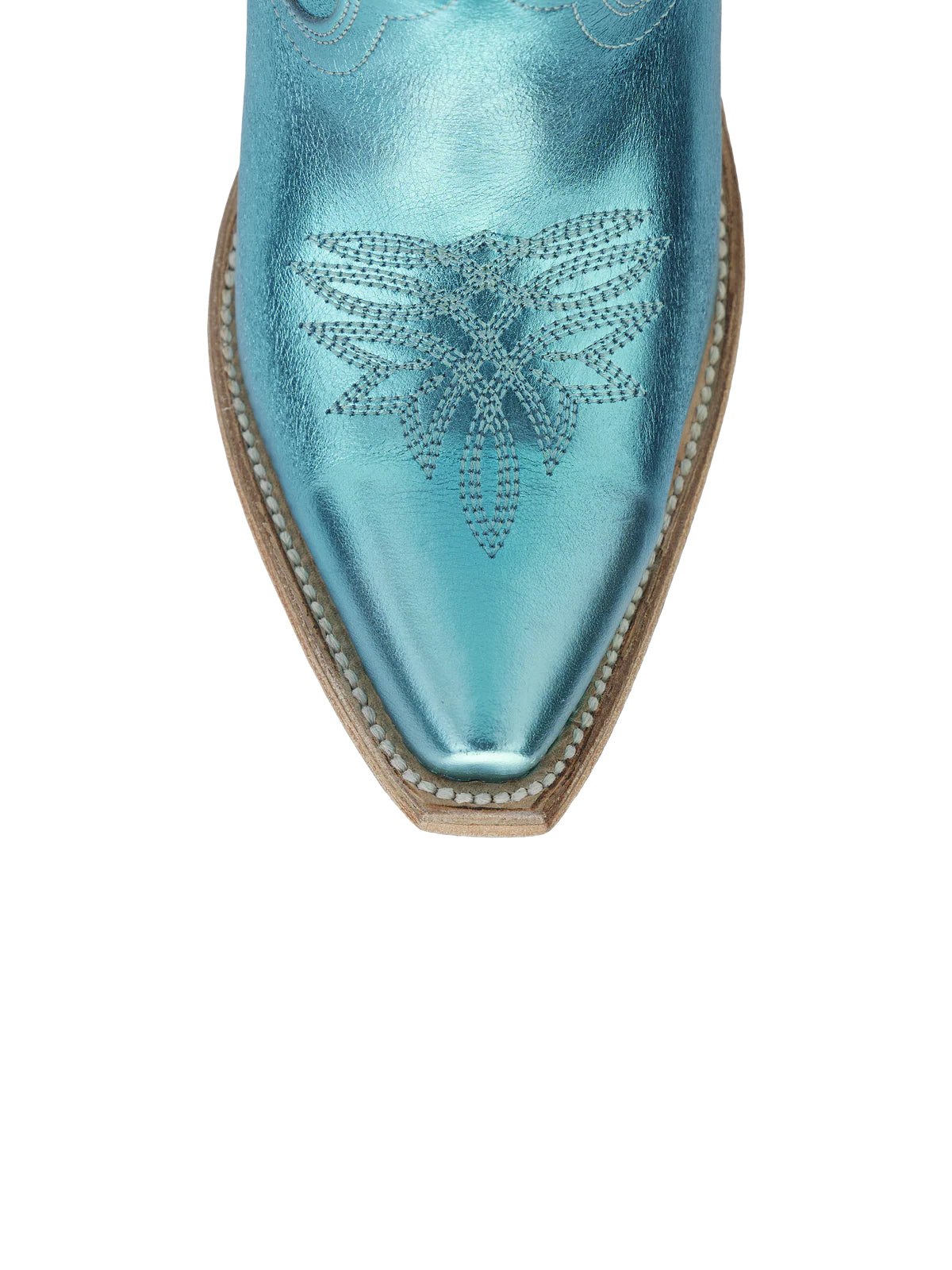 Western Snip-Toe Embroidery Classic Knee High Half-Zip Cowgirl Boots - Metallic Turquoise