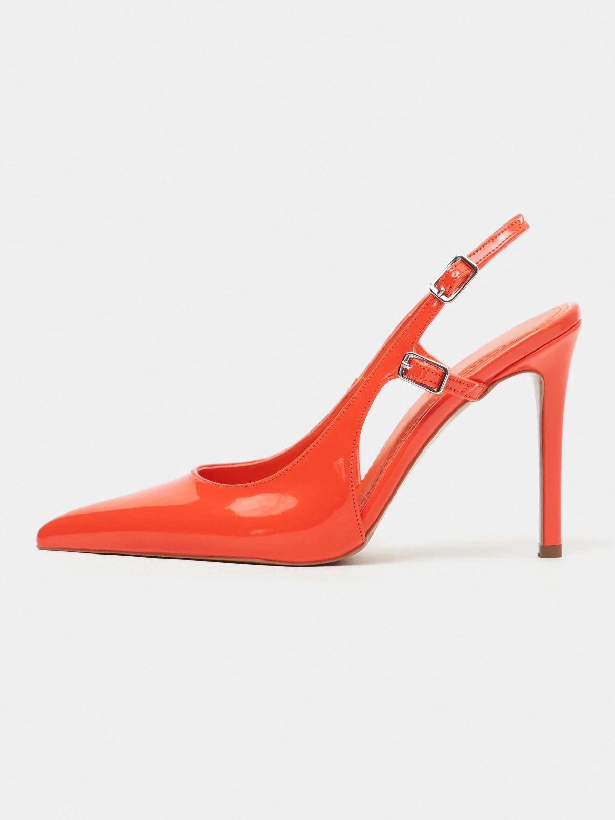 Patent Leather Pointed-Toe Buckle Back Strap Chic High Heels - Orange