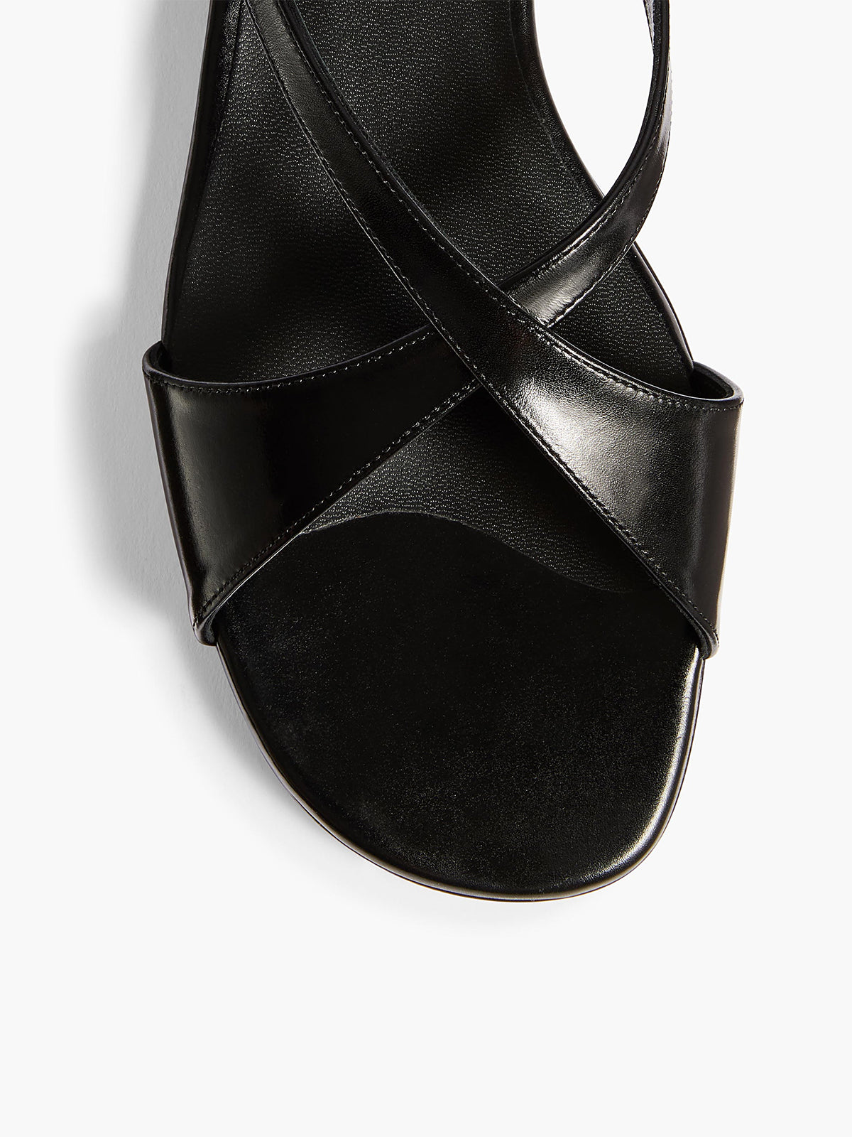 Black Square-Toe Crossed Straps Back And Ankle Strap Flats