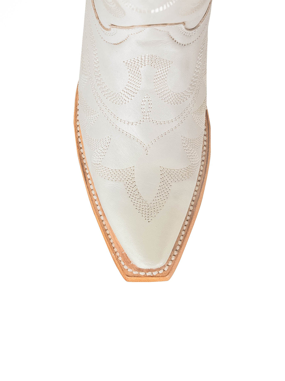 Snip-Toe Sleek Embroidery Mid Calf Cowgirl Boots For Woman - Ivory