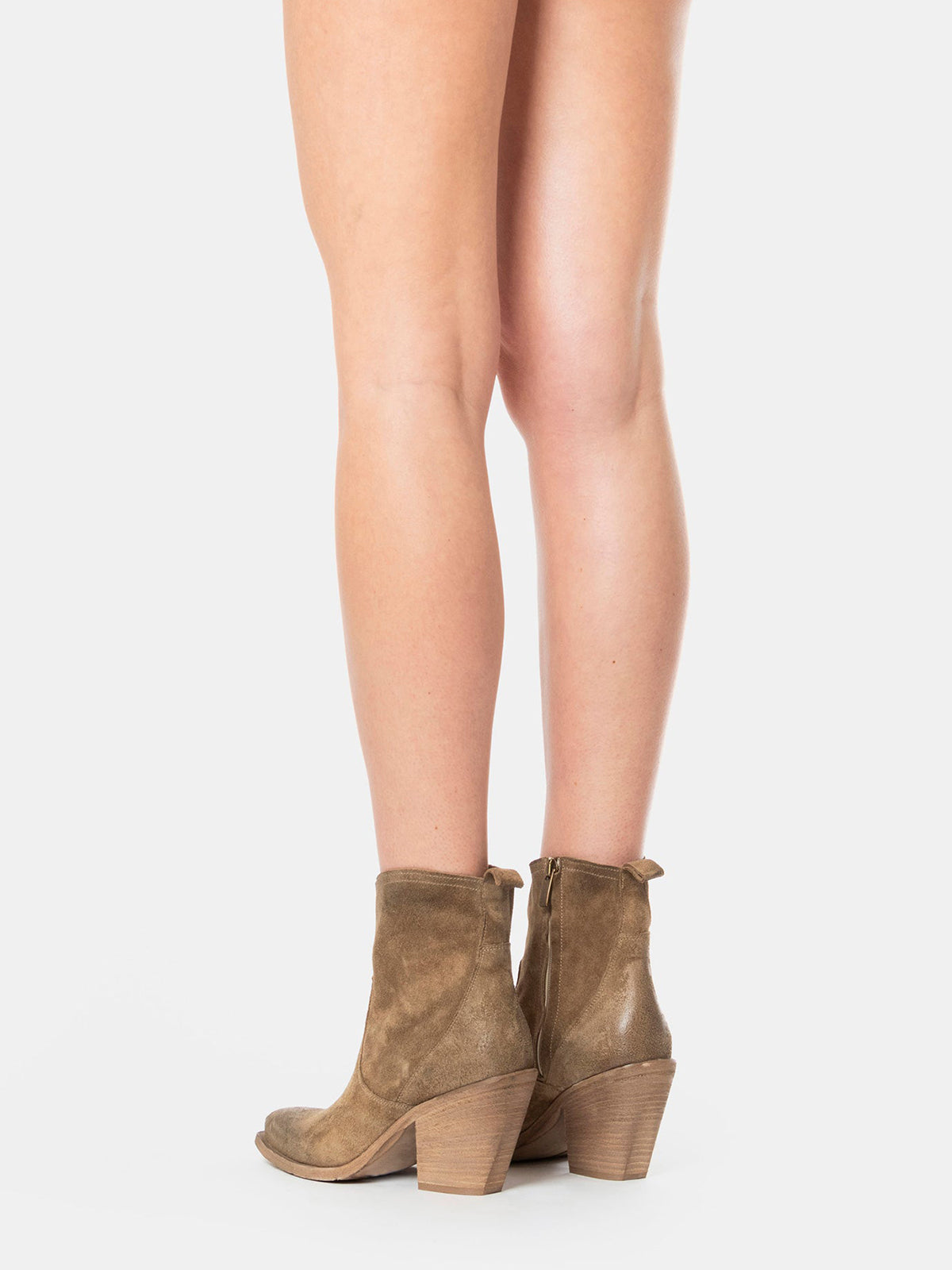 Dove Gray Faux Suede Snip-Toe Side Full-Zip Classic Ankle Cowgirl Boots