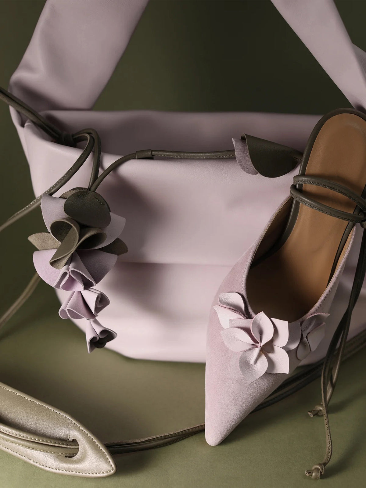 Mauve Pink Pointed-Toe Front Floral Detail Backless Chic High Heels
