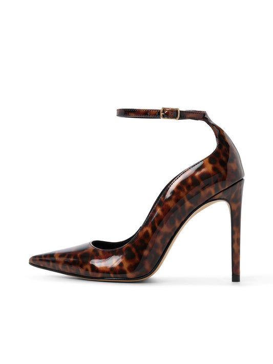 Patent Leopard Pointed-Toe Ankle Strap High Heels