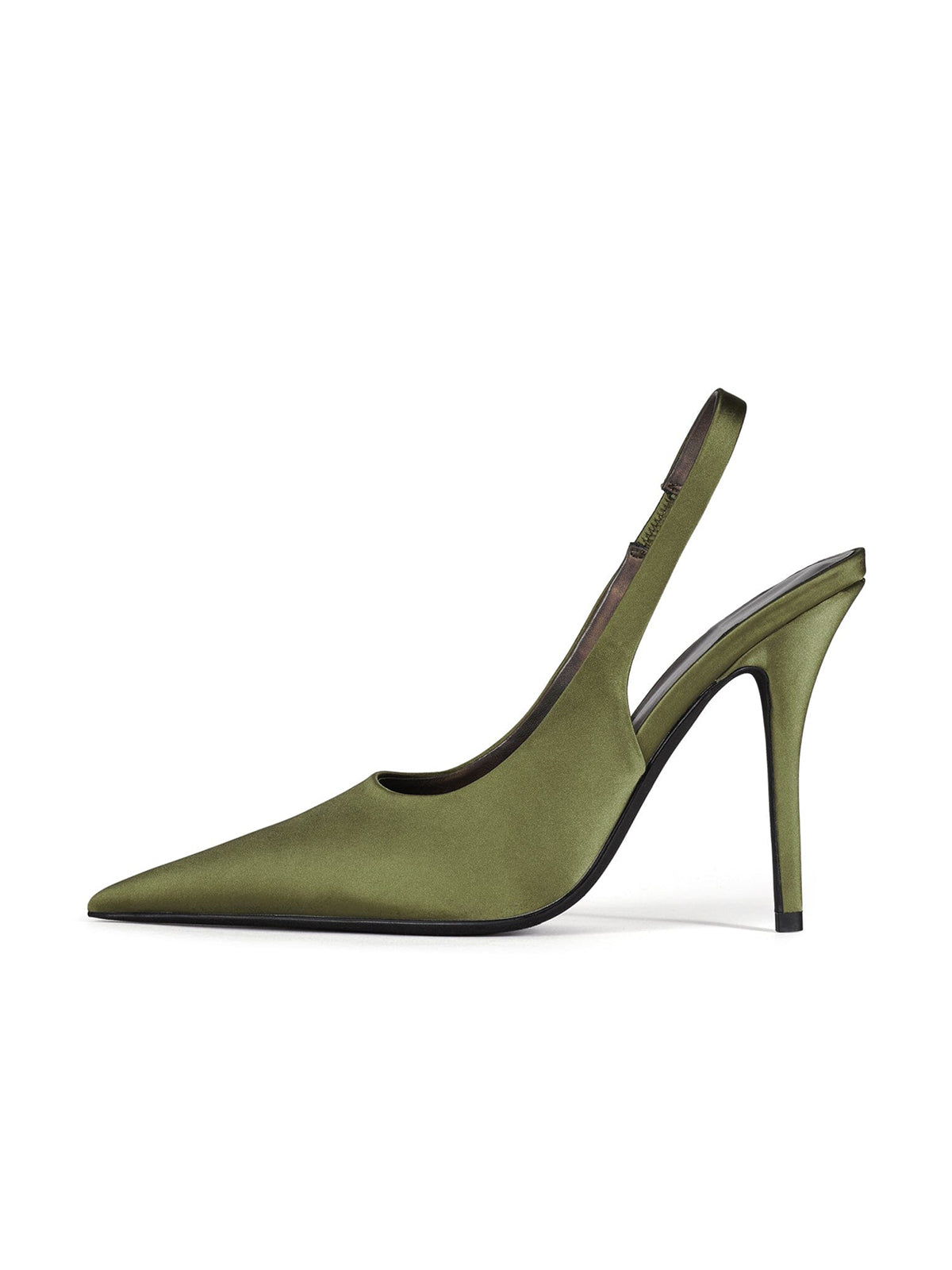 Olive Green Satin Pointed-Toe Slip-On Slingback Chic High Heels