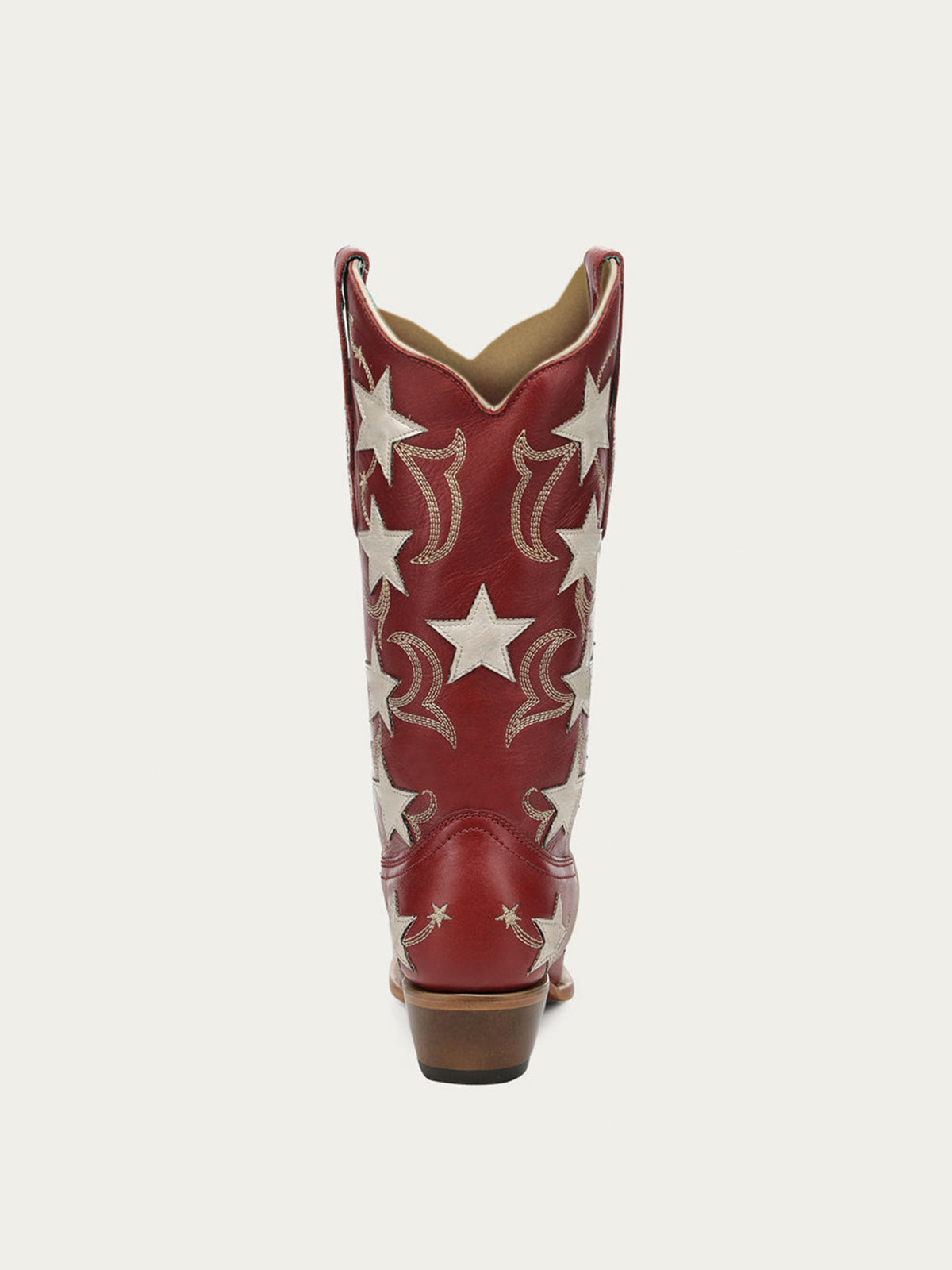 Red Snip-Toe Chic Stars Inlay With Embroidery Mid Calf Cowgirl Boots