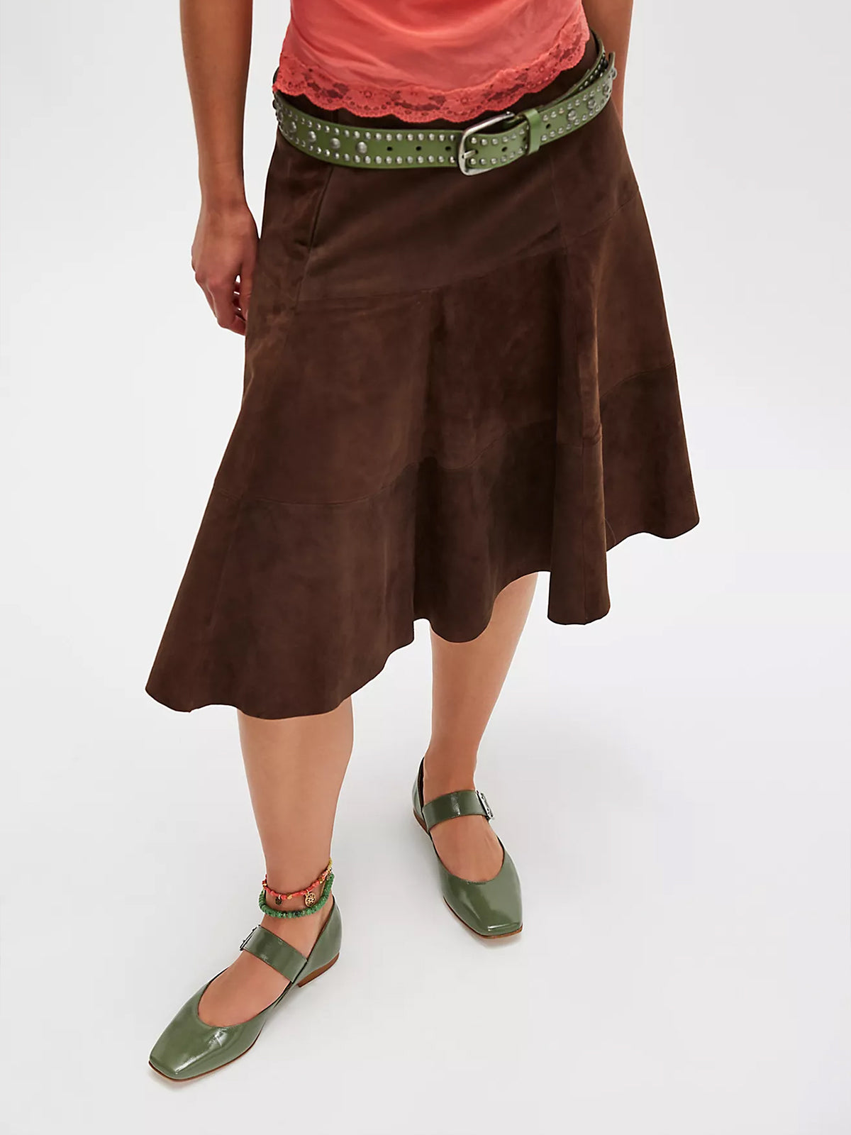 Patent Sage Square-Toe Buckle Strap Flats