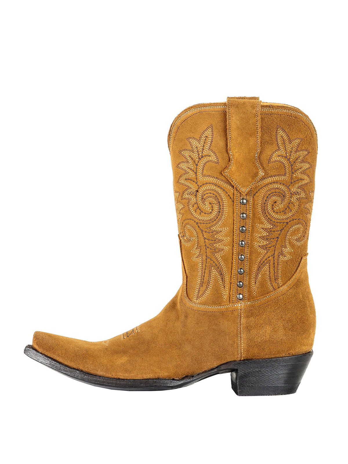 Snip-Toe Chic Embroidery And Side Studs Ankle Cowgirl Boots - Cognac