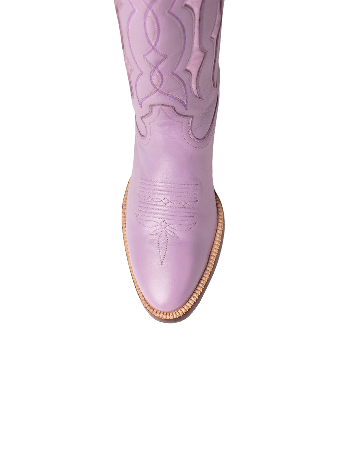Lavender Contrast Metallic Silver Inlay Stitch Almond-Toe Wide Knee High Western Cowgirl Boots