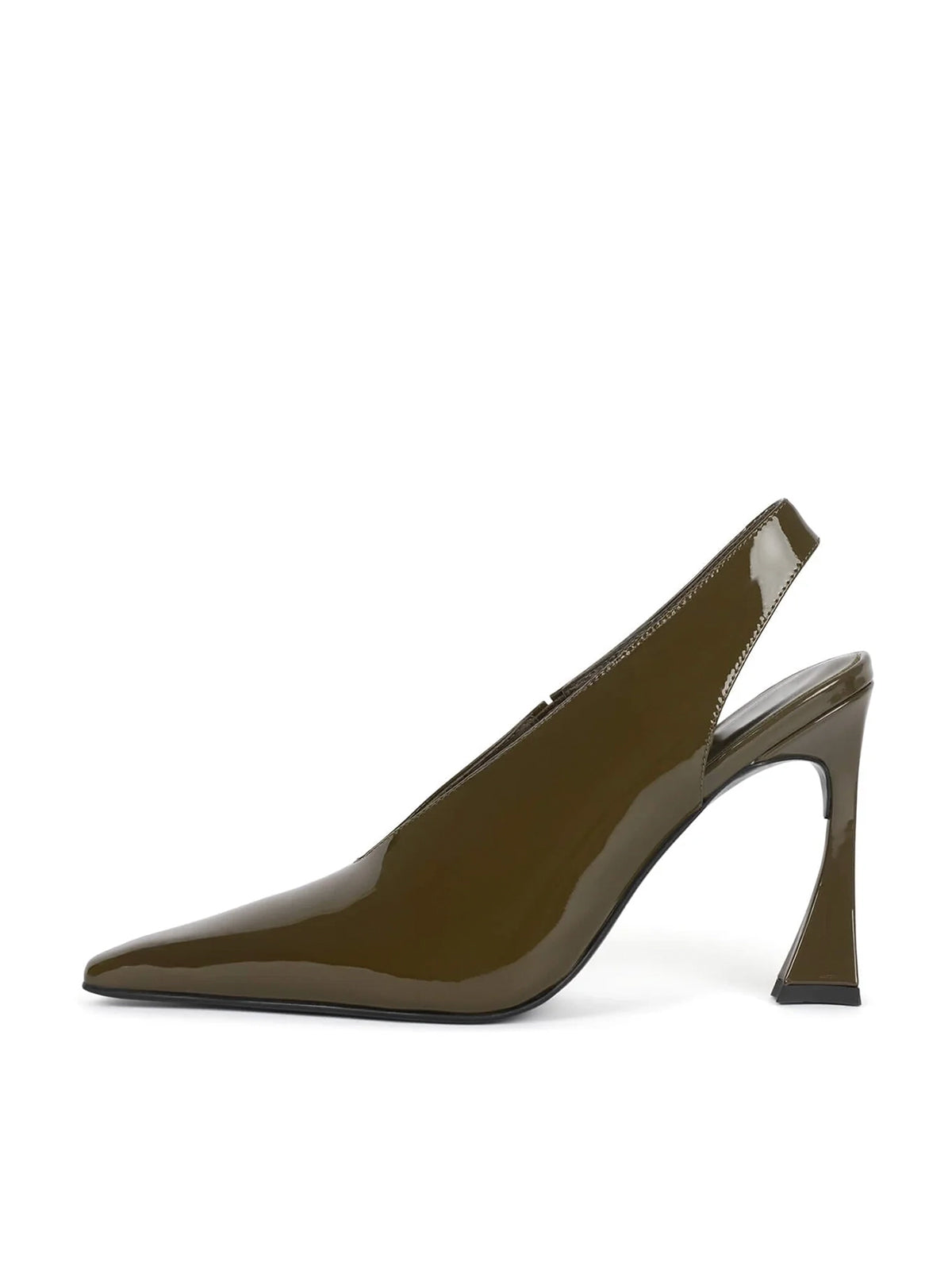 Green Patent Pointed-Toe Thick Slingback High Heels Pumps