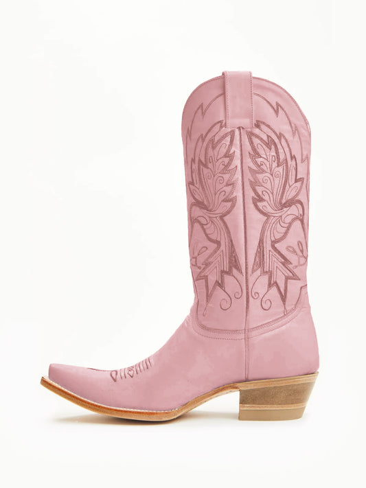 Rose Pink Snip-Toe Vivid Bird Embroidery Mid Calf Cowgirl Boots