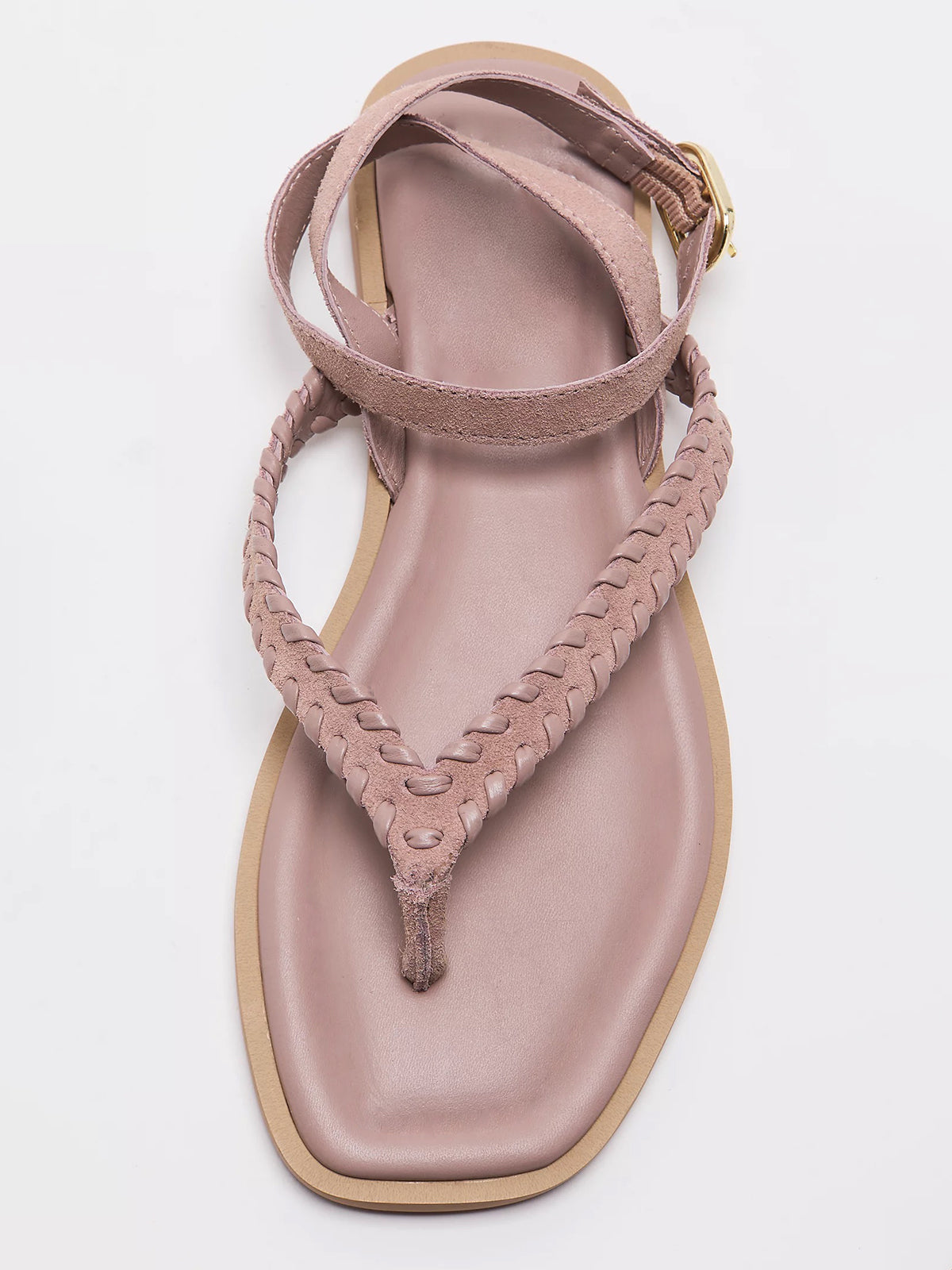 Pink Faux Suede Square-Toe Flip-Flop Back And Ankle Straps Sandals Flats