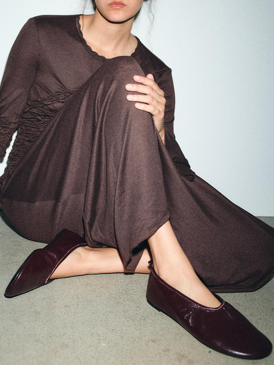 Burgundy Round-Toe Slip-On Ballet Classic Flats