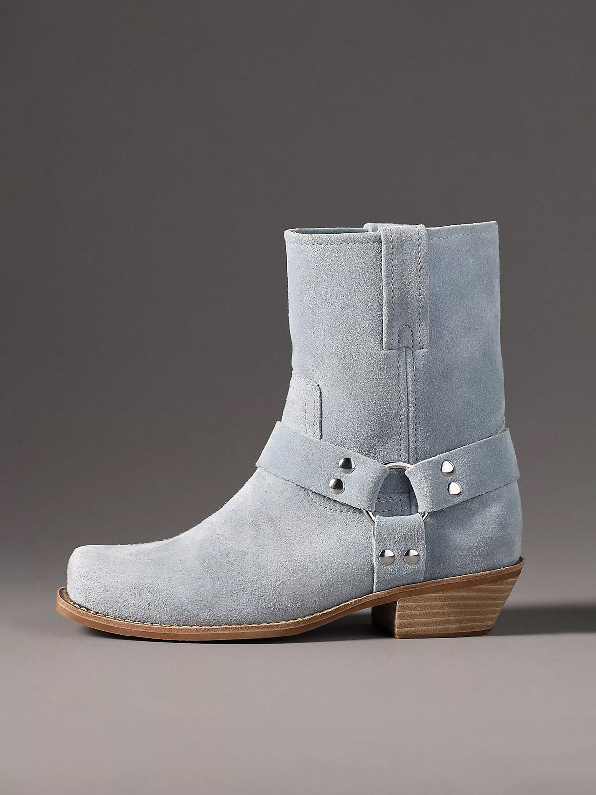 Сини каубойски боти от изкуствен велур с катарами и квадратни пръсти