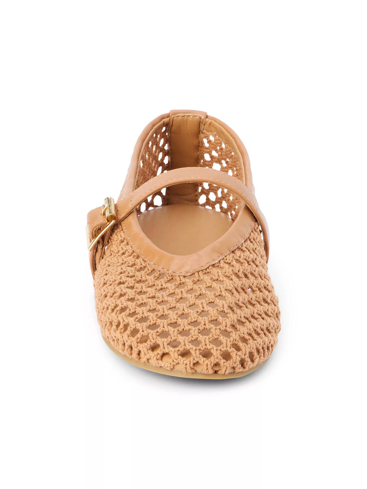 Tan Grass Woven Round-Toe Buckle Mary Jane Chic Flats