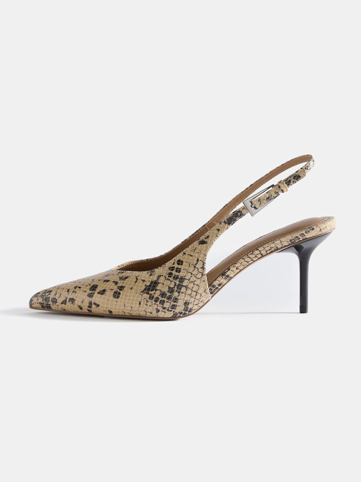 Snakeskin Pattern Pointed-Toe Chic Back Strap Kitten Heels