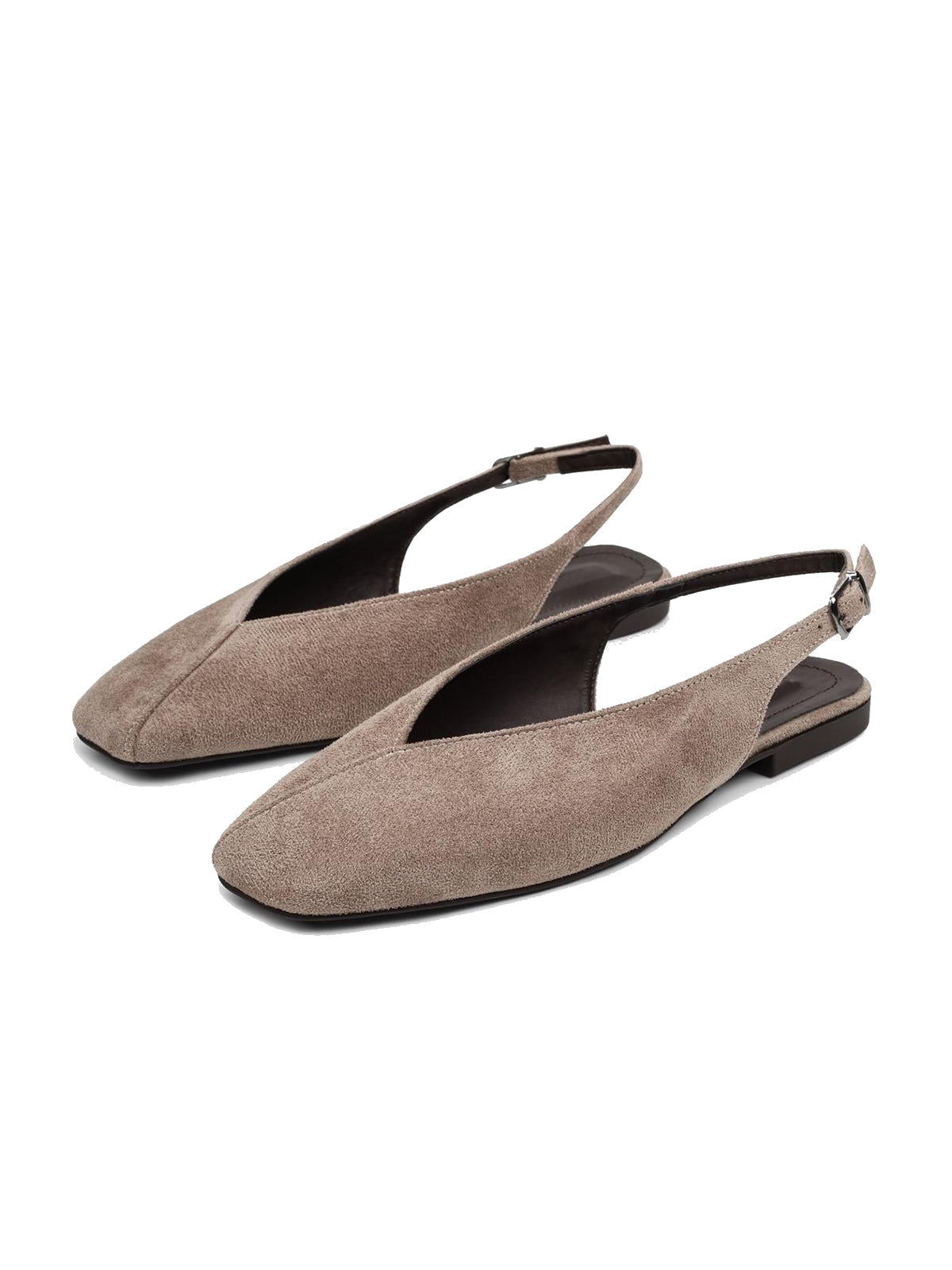 Taupe Square-Toe Classic Buckle Back Strap Slip-On Flats