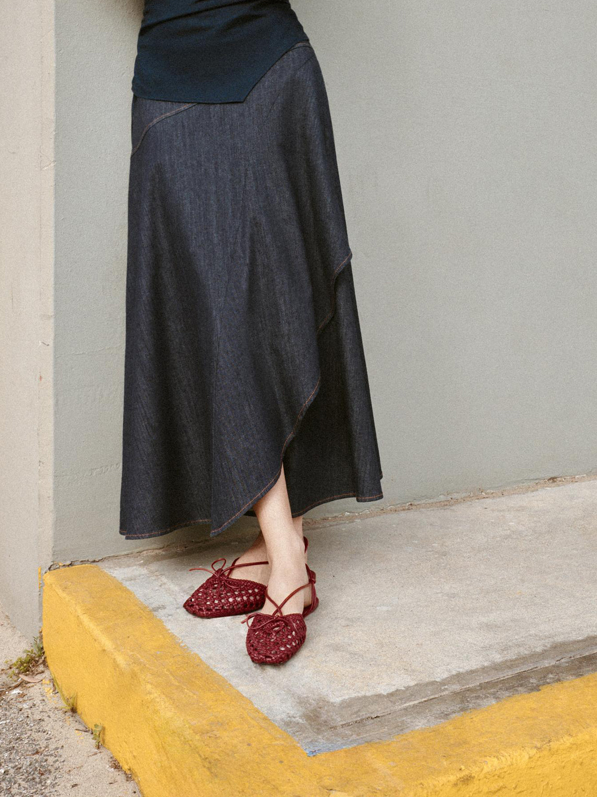 Red Woven Vegan Leather Square-Toe Front Bow Ankle Strap Flats