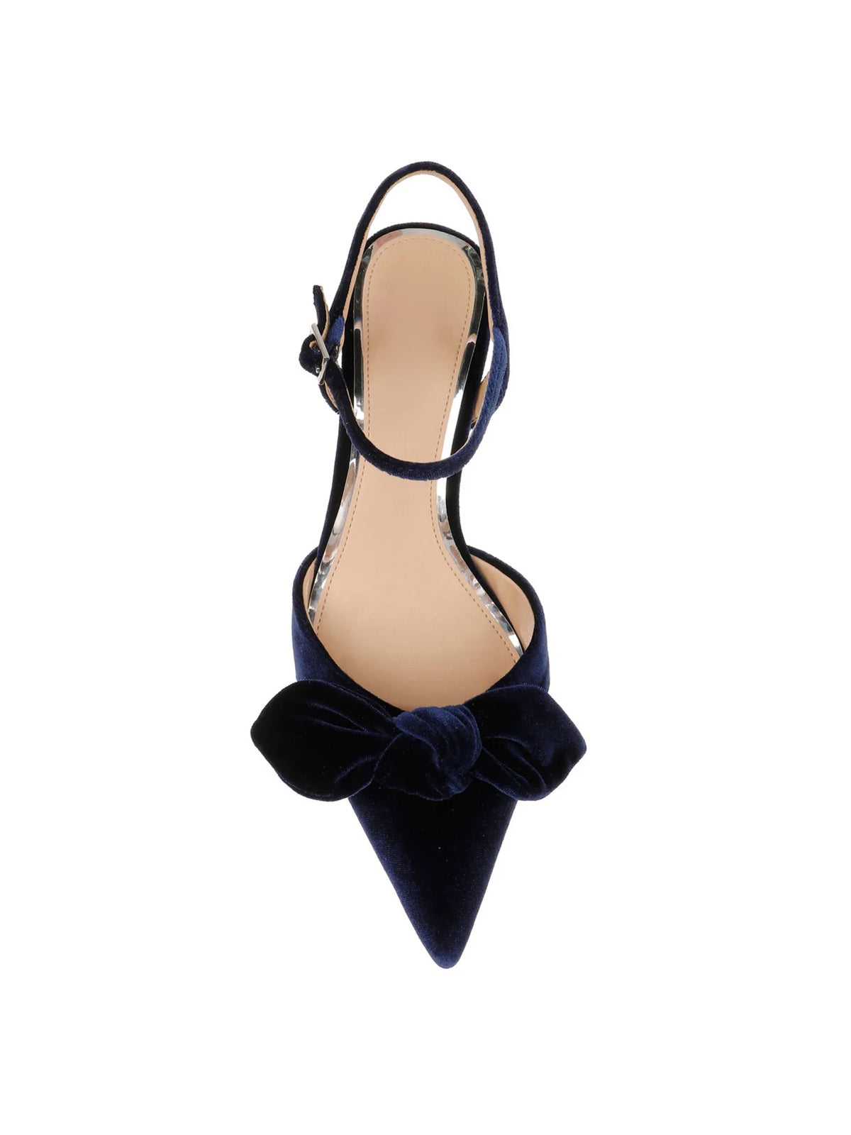 Navy Velvet Pointed-Toe Front Bow Crossed Slingback Chic Kitten Heels