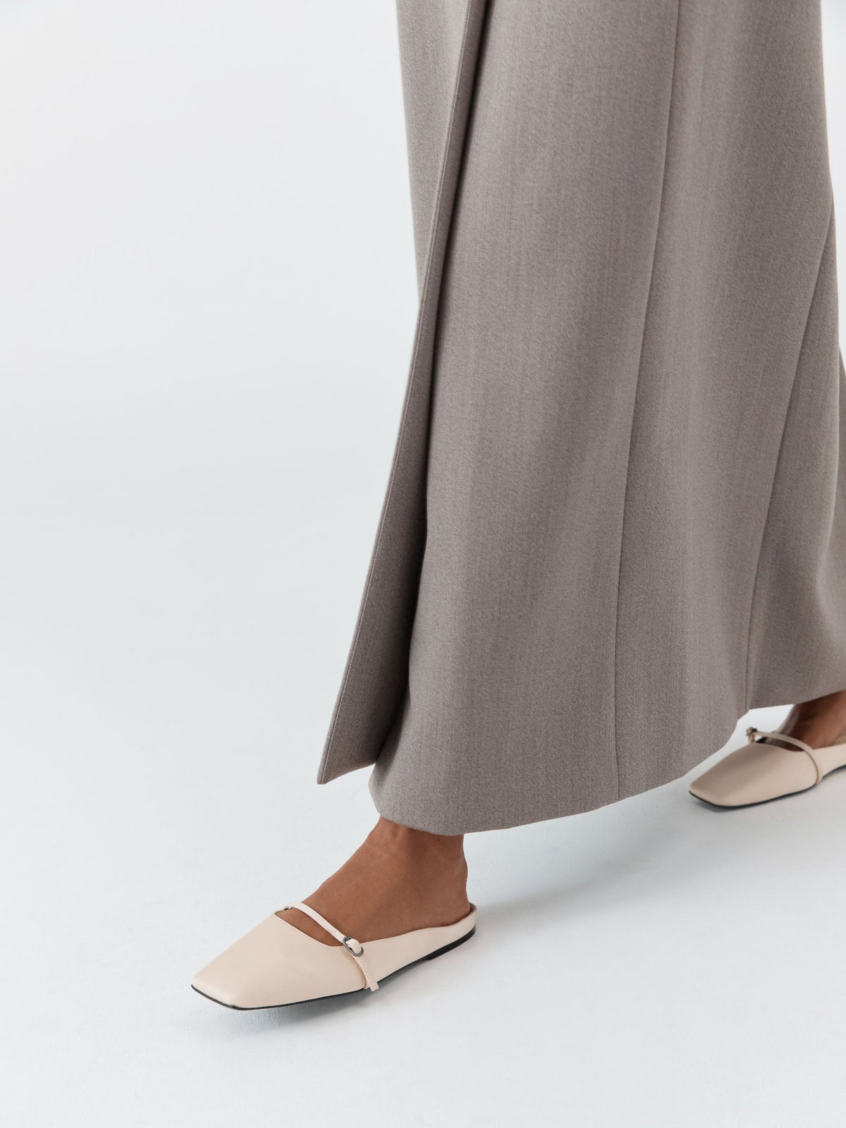 Light Beige Square-Toe Front Strap Slip-On Flats