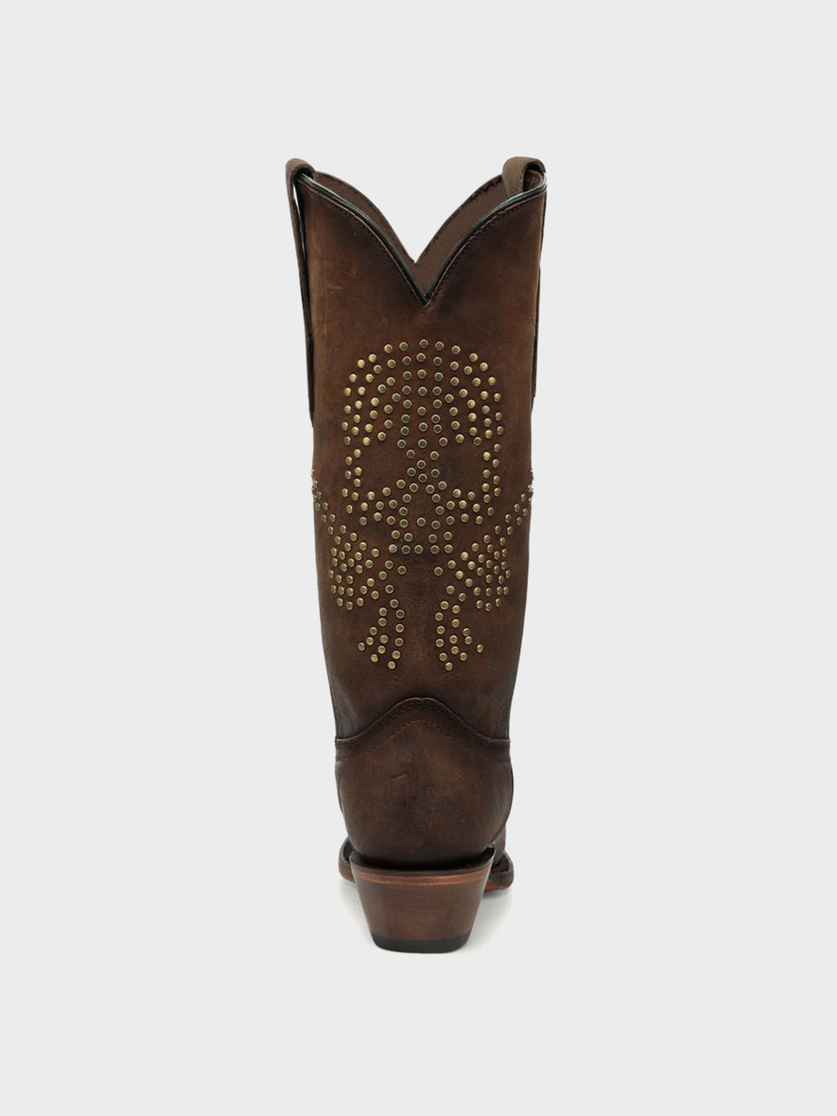Brown Snip-Toe Skull Design With Studs Mid Calf Cowgirl Boots
