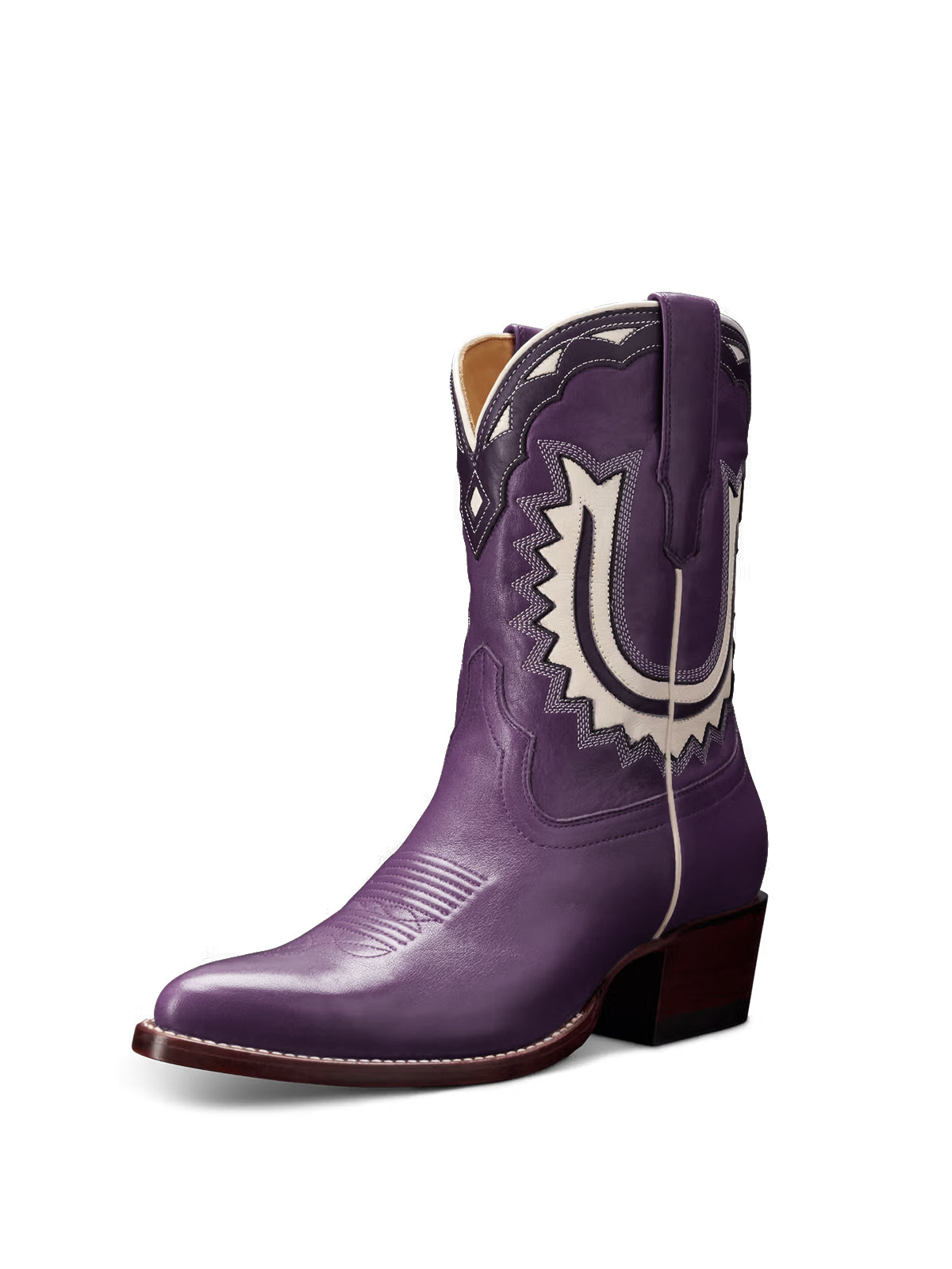 Dark Purple Almond-Toe Horseshoe Inlay Cowgirl Ankle Boots