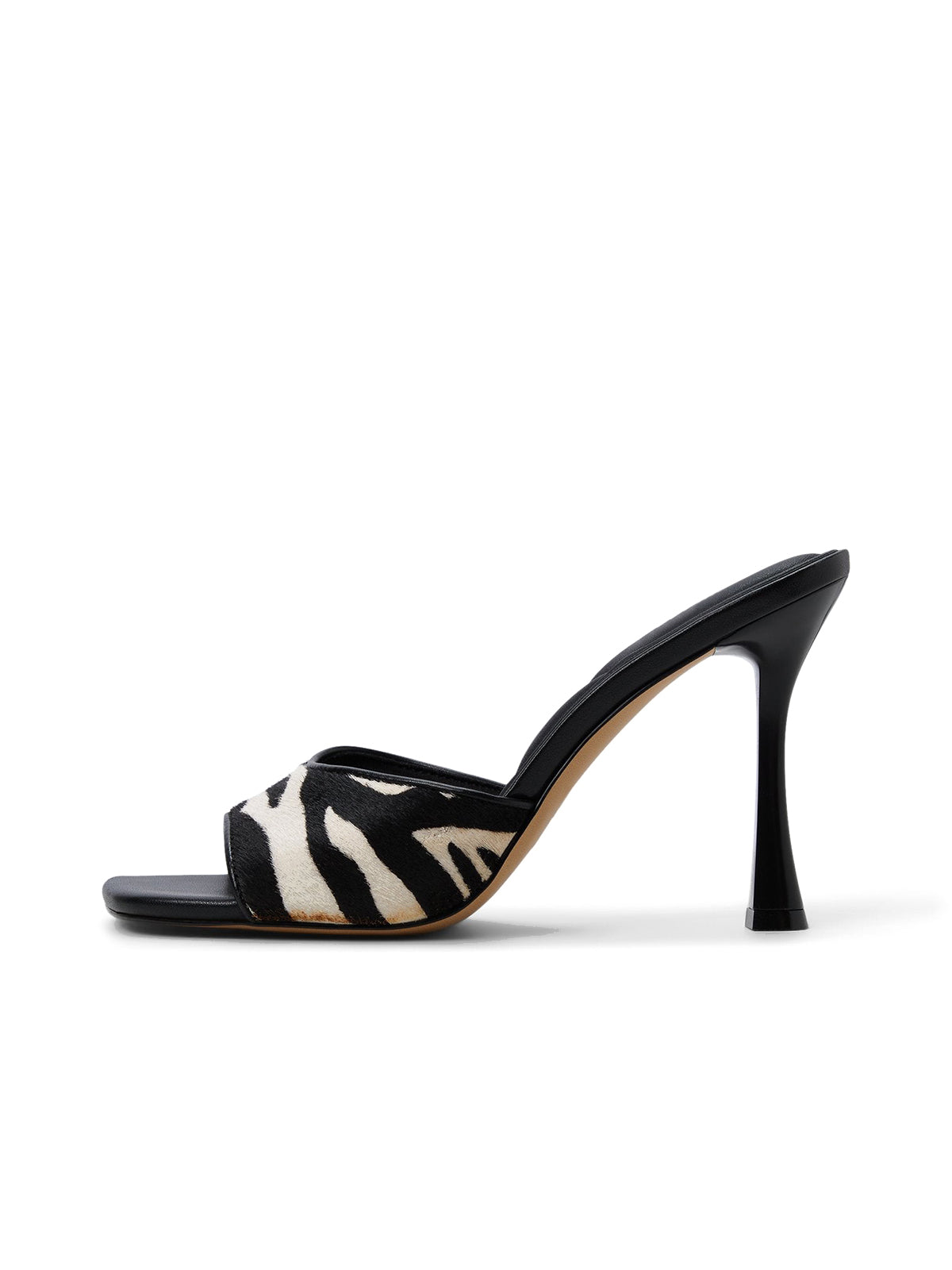 Zebra Print Open Square-Toe Backless High Heels