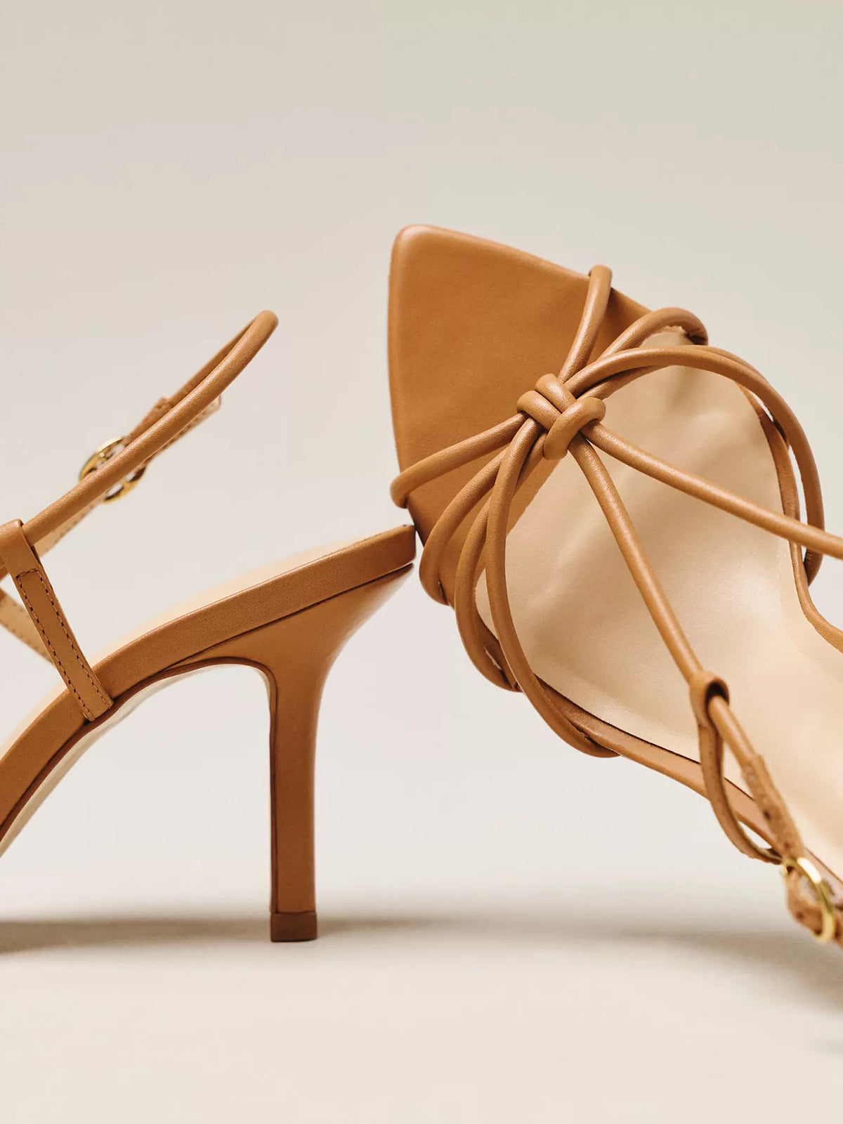 Pointed-Toe Strappy And Back Strap Chic High Heels - Tan