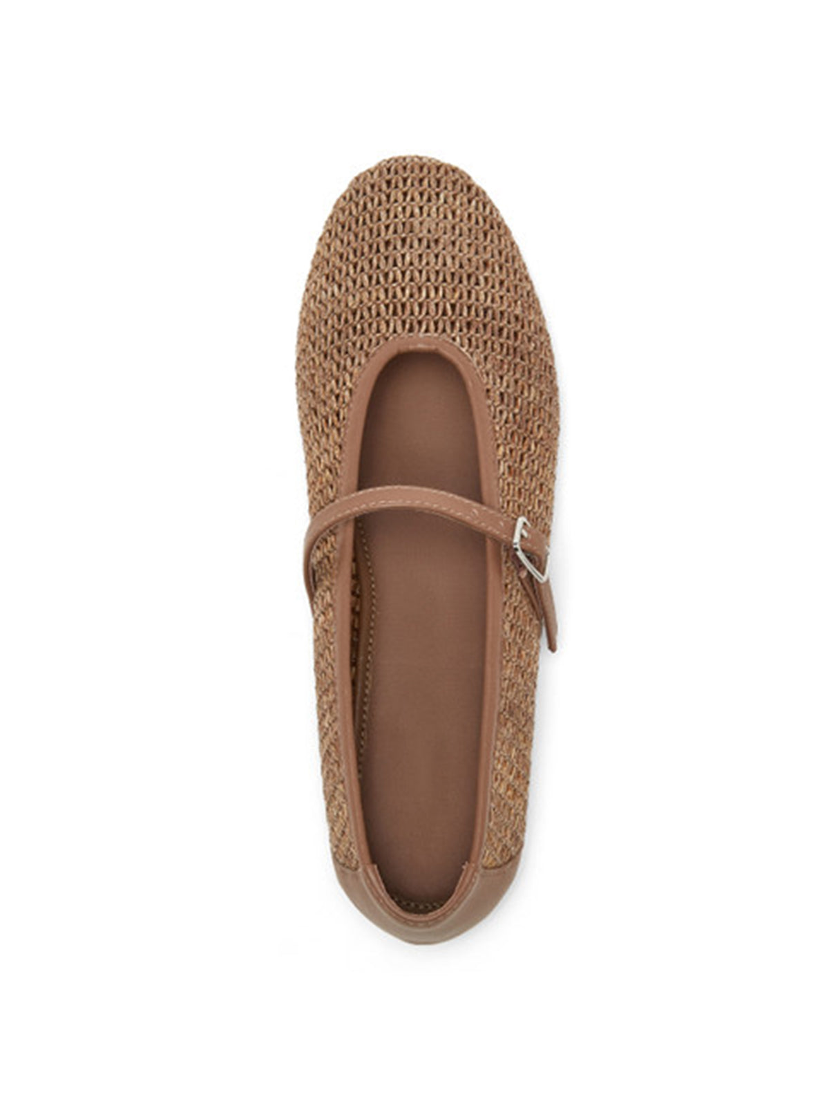 Brown Grass Woven Round-Toe Bridge Strap Chic Flats