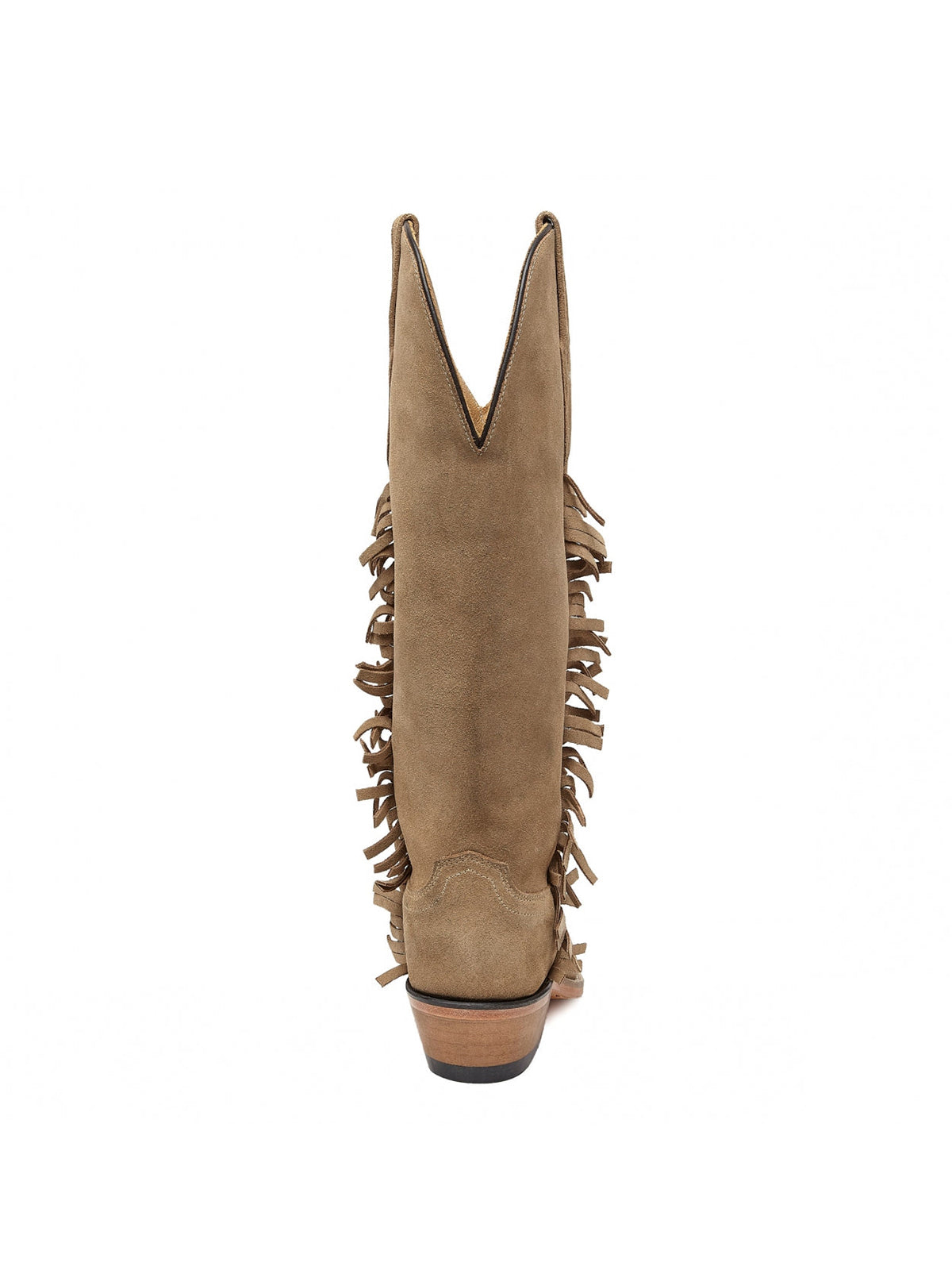 Tan Faux Suede Snip-Toe Fringe Western Knee High Cowgirl Boots