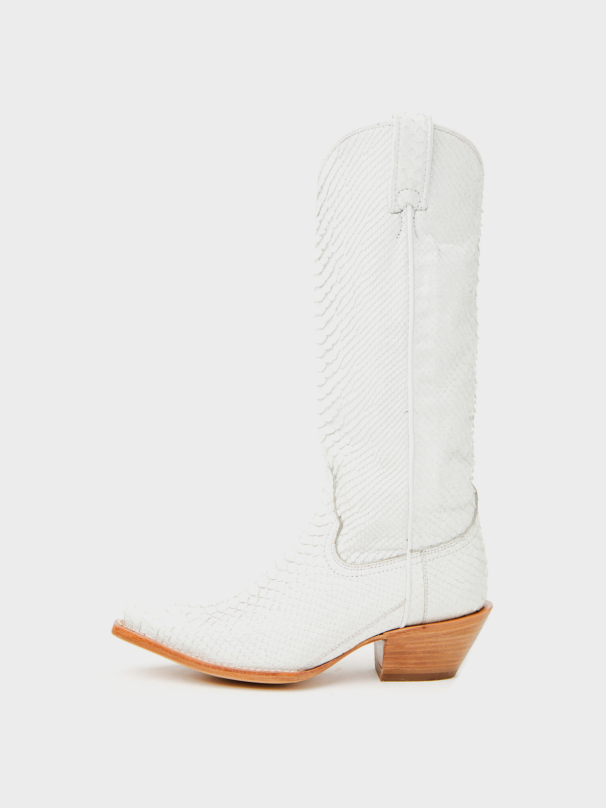 White Snakeskin Print Snip-Toe Sleek Wide Calf Knee High Cowgirl Boots