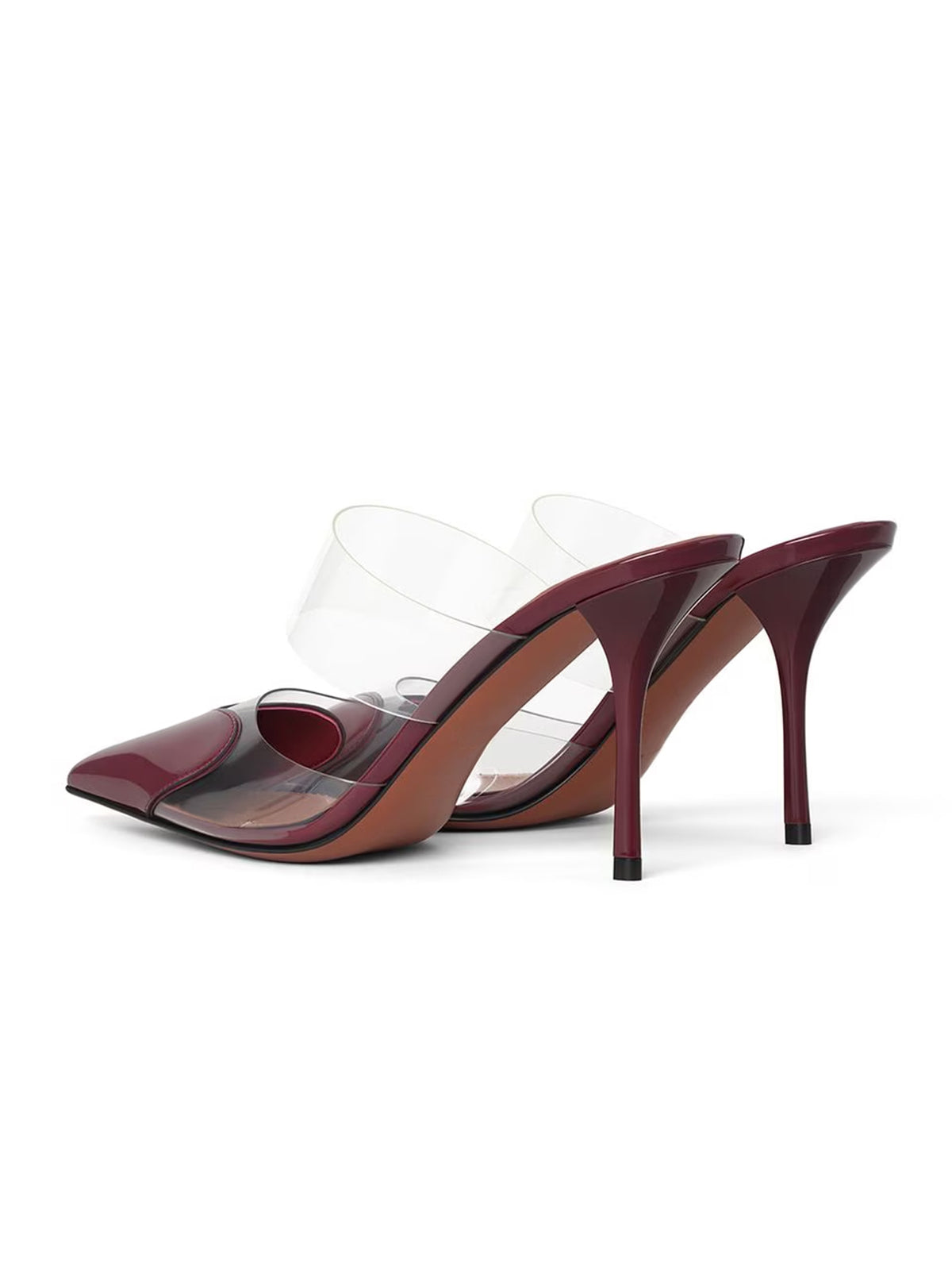 Patent Burgundy And TPU Transparent Film Pointed-Toe Slip-On High Heels