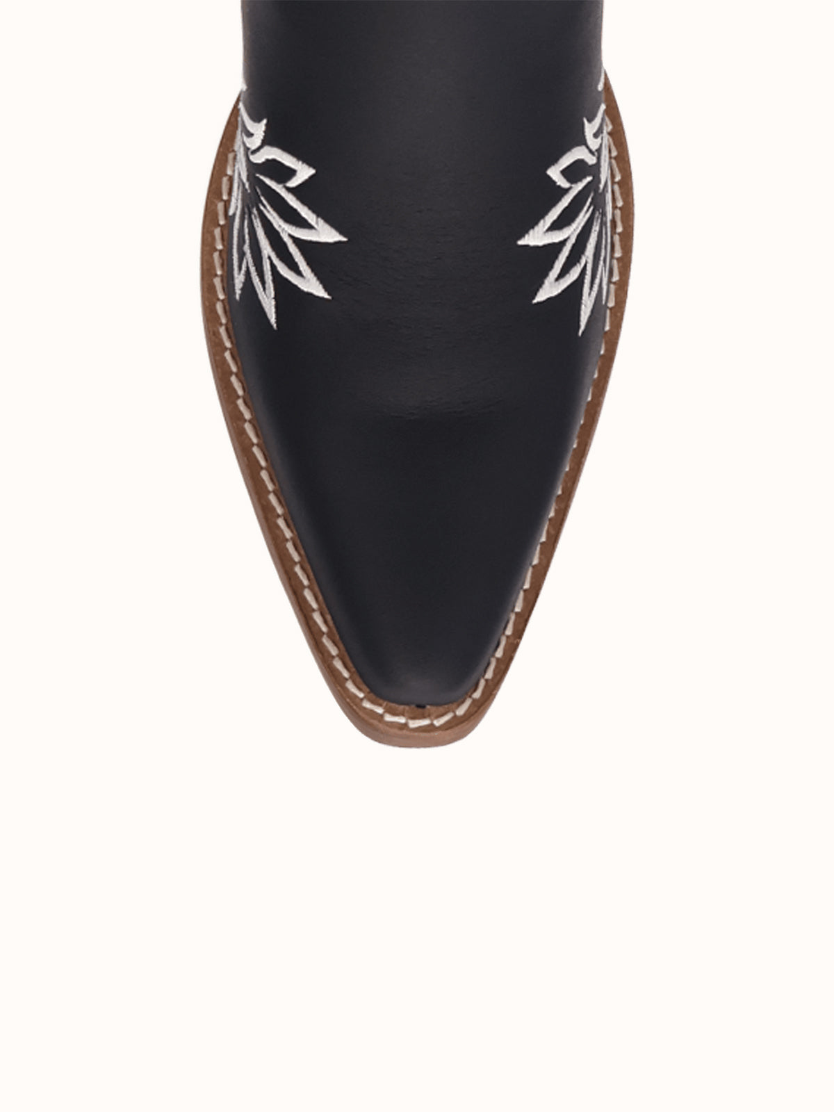 Black Snip-Toe White Flowers Embroidery Chic Mid Calf Cowgirl Boots