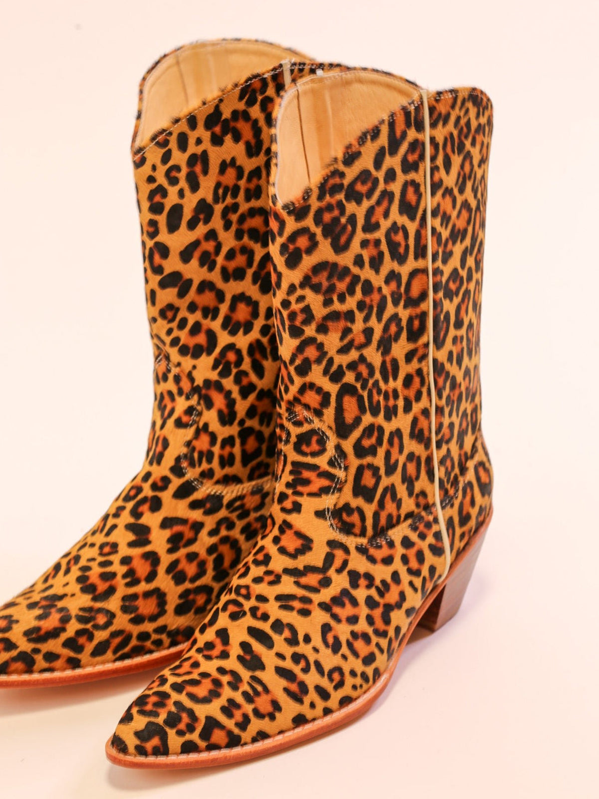 Classic Leopard Print Round-Toe Back Full-Zip Simple Cowgirl Boots