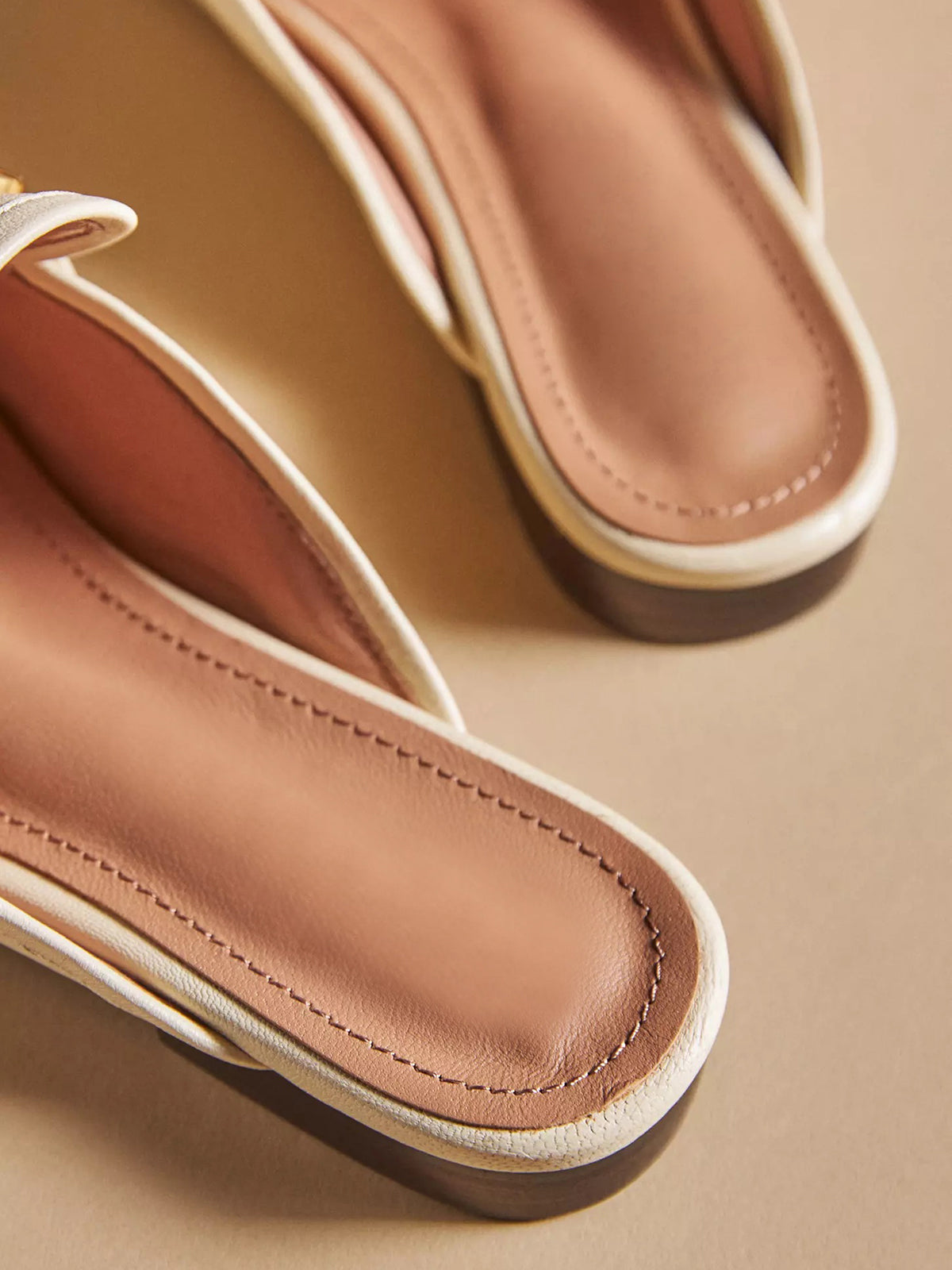 Bone Square-Toe Slip-On Front Metal Detail Flats Loafers