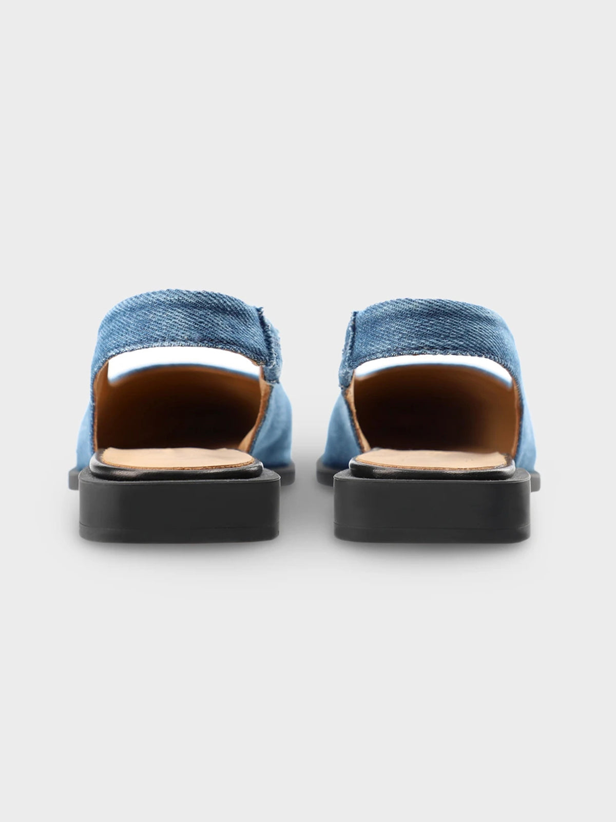 Blue Denim Pointed-Toe Classic Back Strap Simple Flats