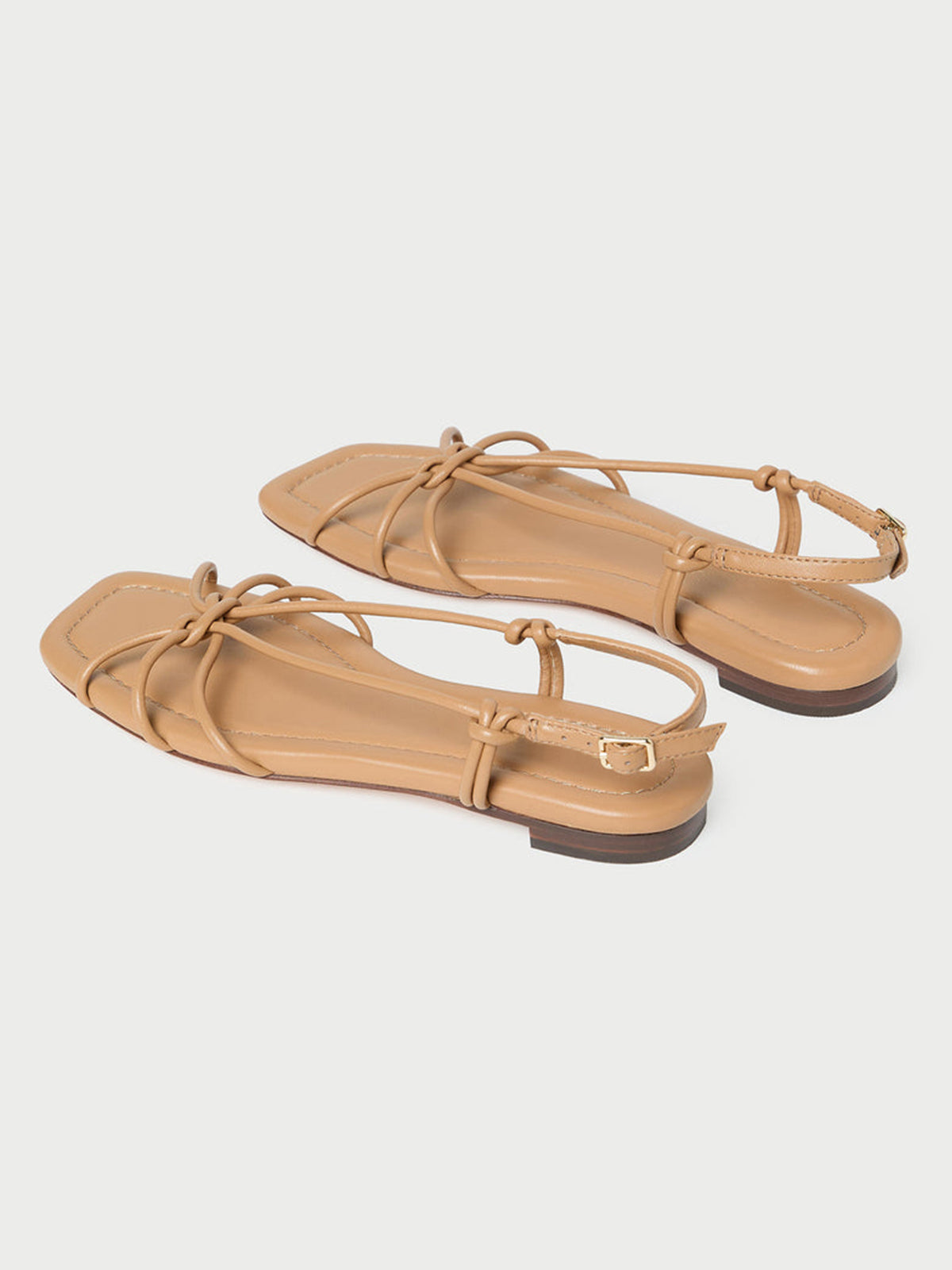 Sand Square-Toe Strappy Chic Flats Sandals
