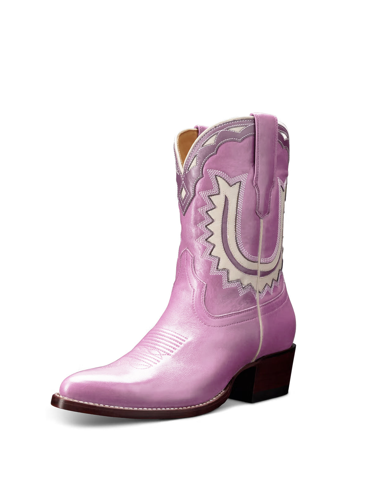 Purple Almond-Toe Horseshoe Inlay Cowgirl Ankle Boots