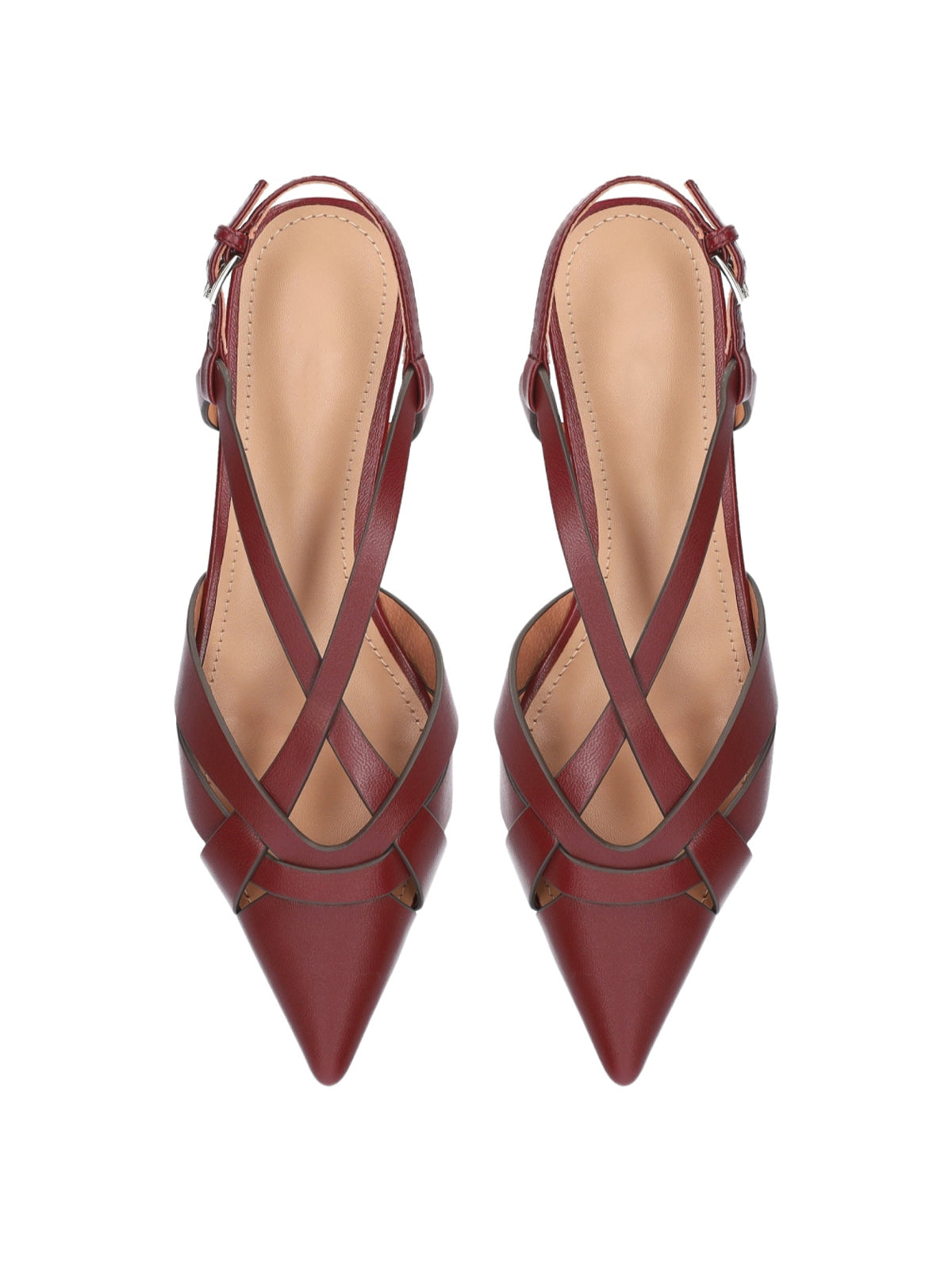 Burgundy Pointed-Toe Crossed Back Strap Chic Flats