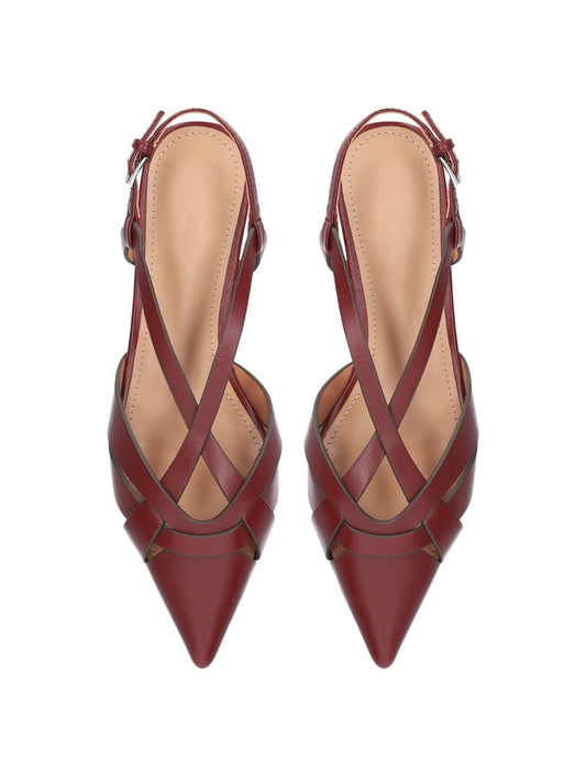 Burgundy Pointed-Toe Crossed Back Strap Chic Flats