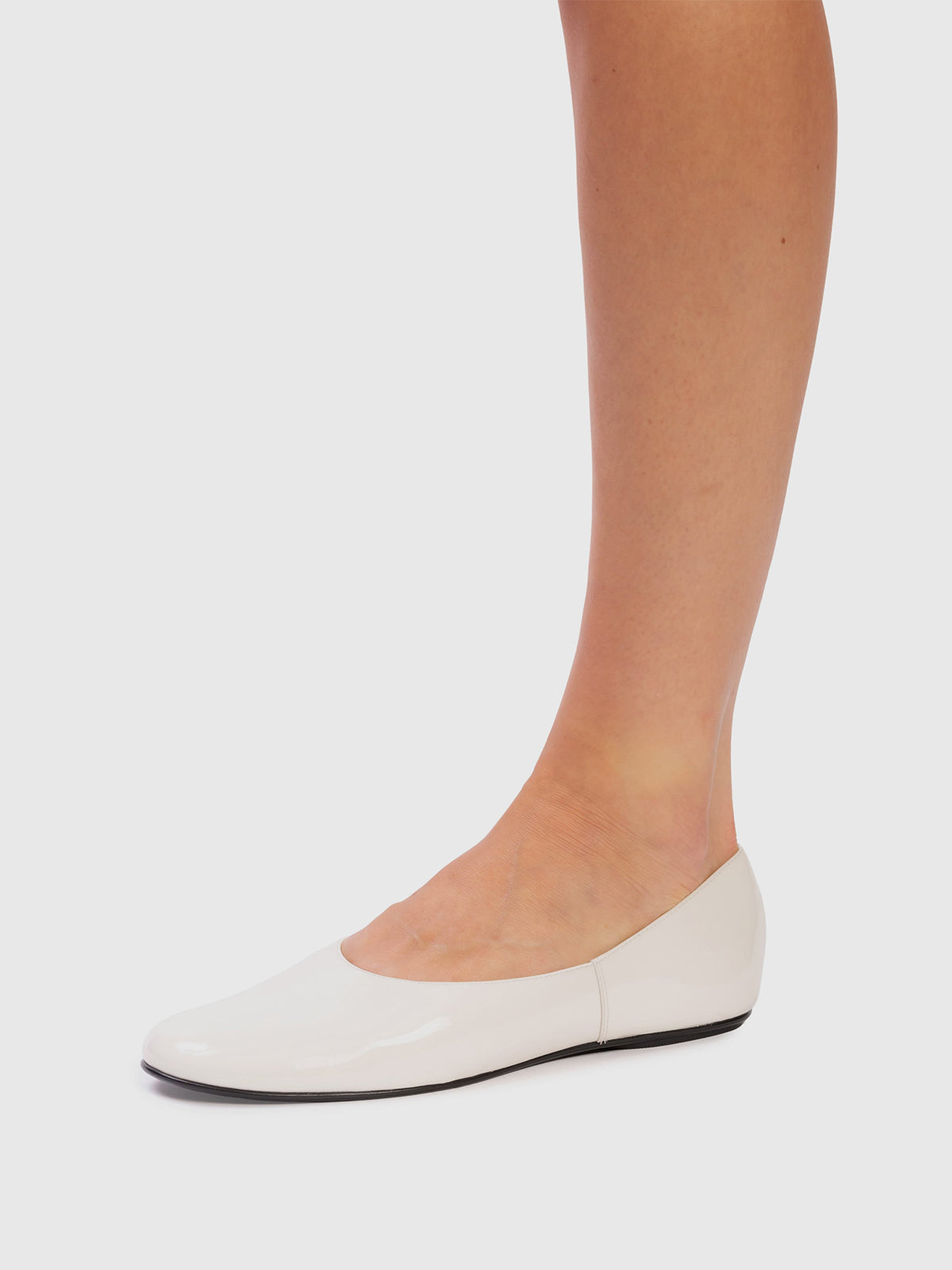 Patent Ivory Round-Toe Slip-On Ballet Flats