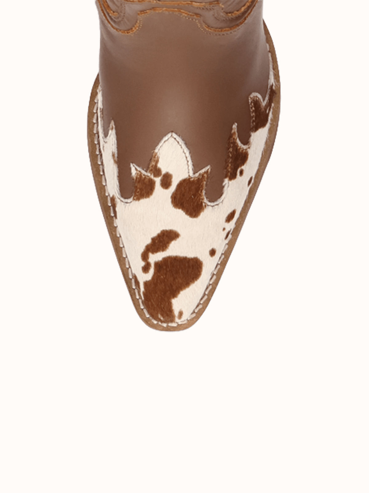 Contrast Brown And Cow Pattern Snip-Toe Mid Calf Cowgirl Boots