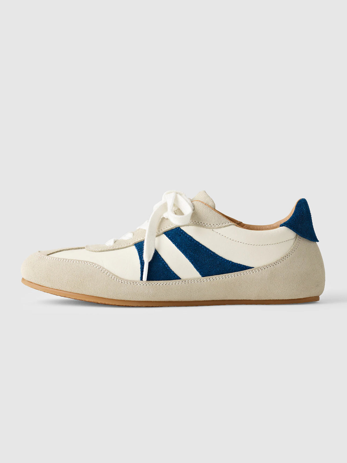Beige Cow Suede And Cow Leather Round-Toe Lace-Up Classic Sneakers