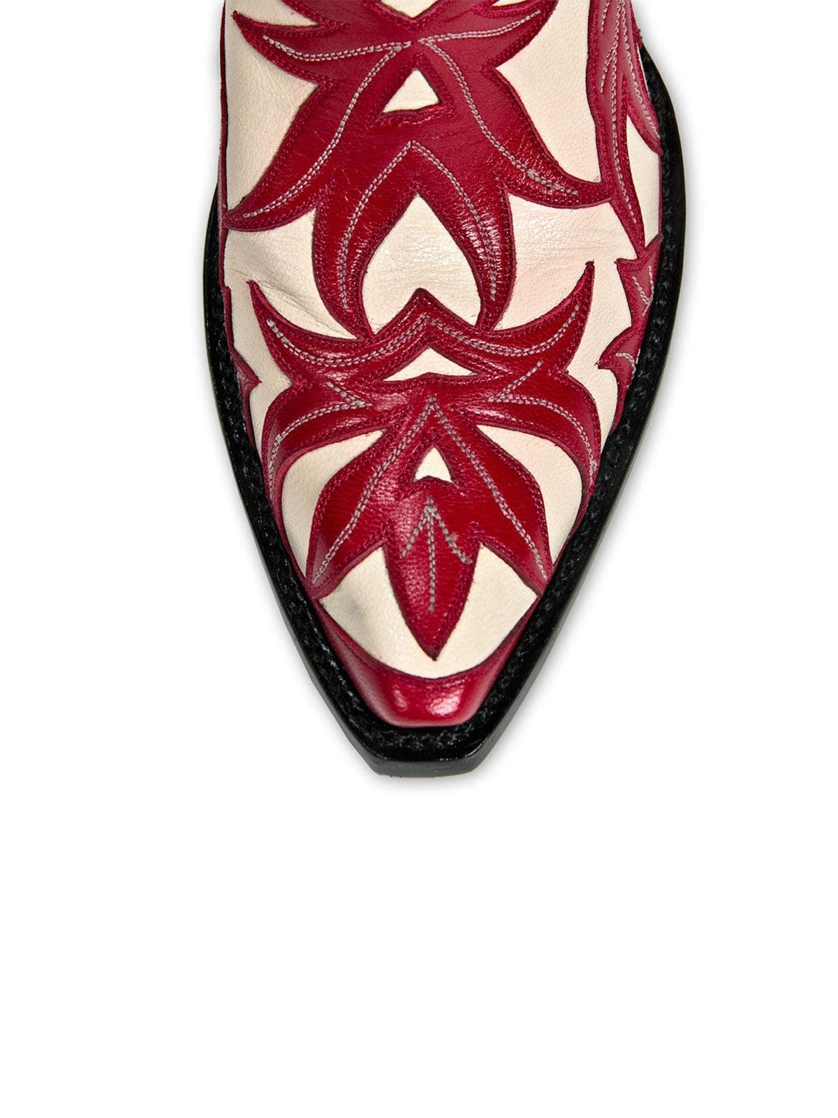 Contrast Red And White Snip-Toe Decorative Inlay Mid Calf Cowgirl Boots