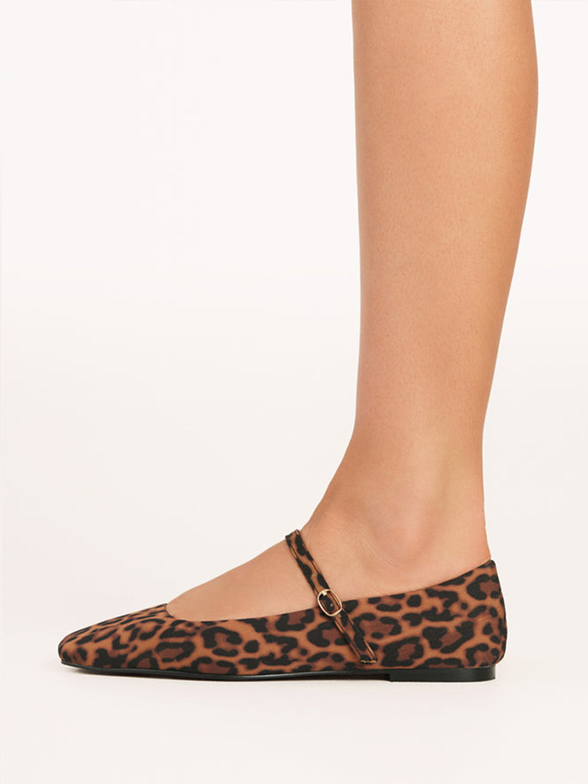 Leopard Faux Suede Square-Toe Simple Slip-On Mary Jane Flats