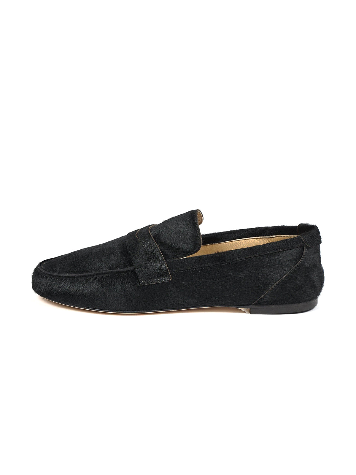 Black Pony Hair Vegan Leather Round-Toe Slip-On Chic Flats