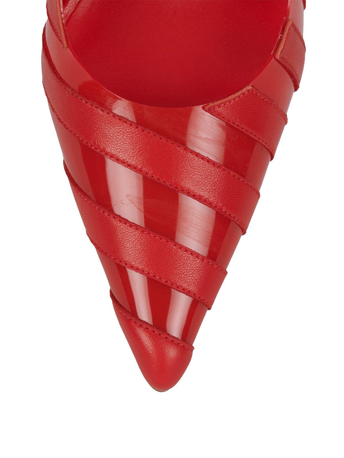Red Contrast Vegan Leather And PVC Film Pointed-Toe Slip-On High Heels