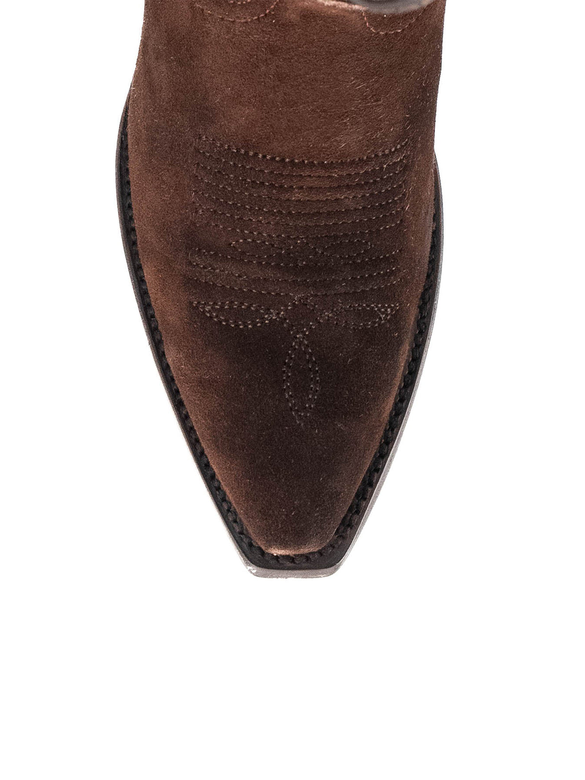 Western Snip-Toe Embroidery Mid Calf Cowgirl Boots - Dark Brown